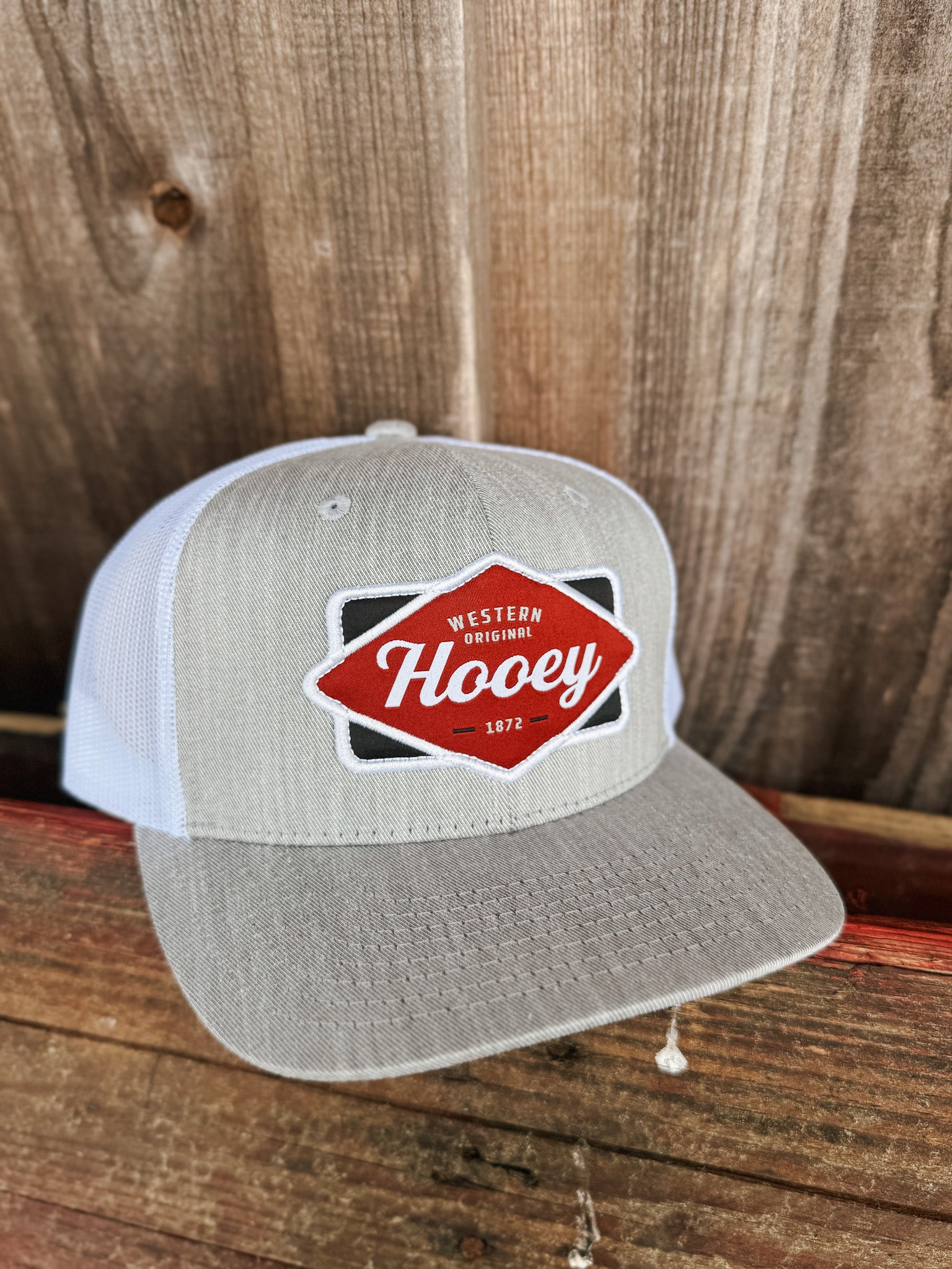 Hooey "Diamond" Hooey Grey/White w/Black & Maroon Patch Cap