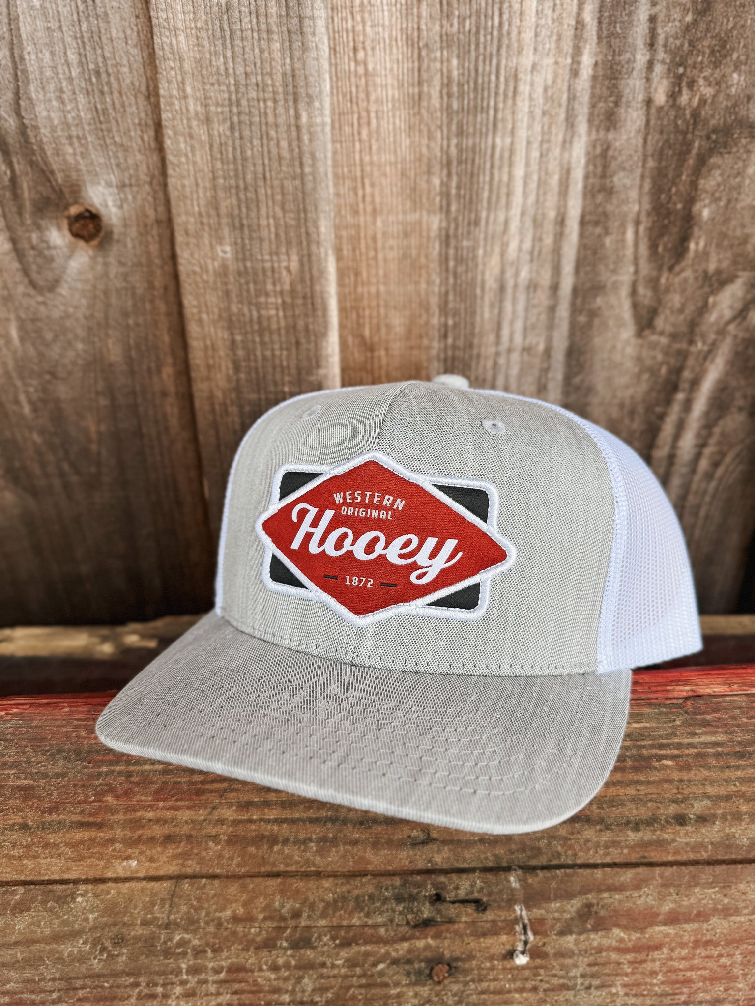 Hooey "Diamond" Hooey Grey/White w/Black & Maroon Patch Cap