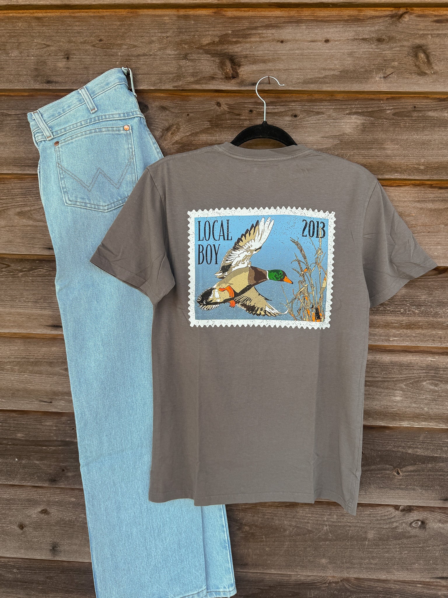 Men's Local Boy Mallard Stamp T-Shirt in Gray