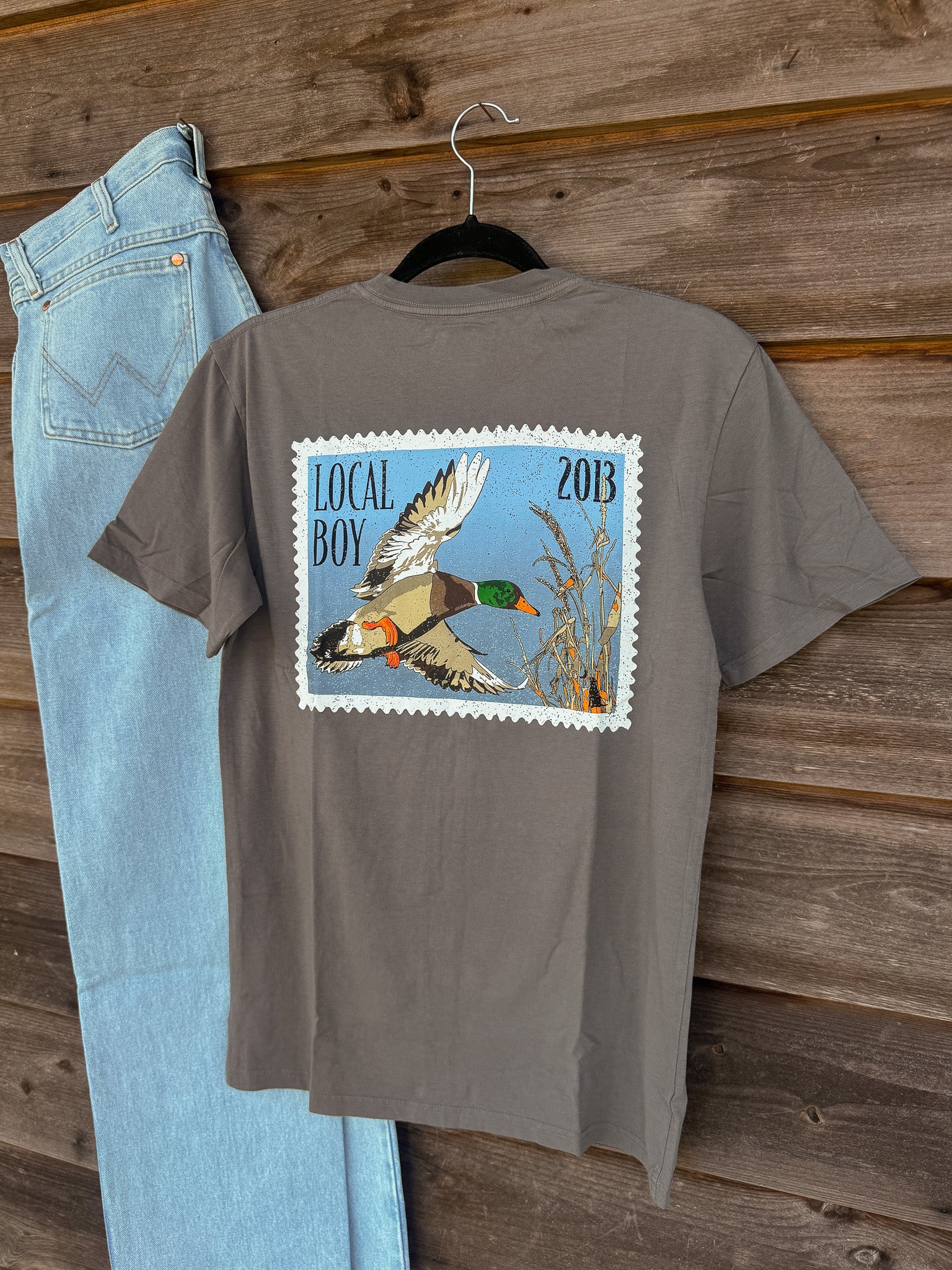 Men's Local Boy Mallard Stamp T-Shirt in Gray