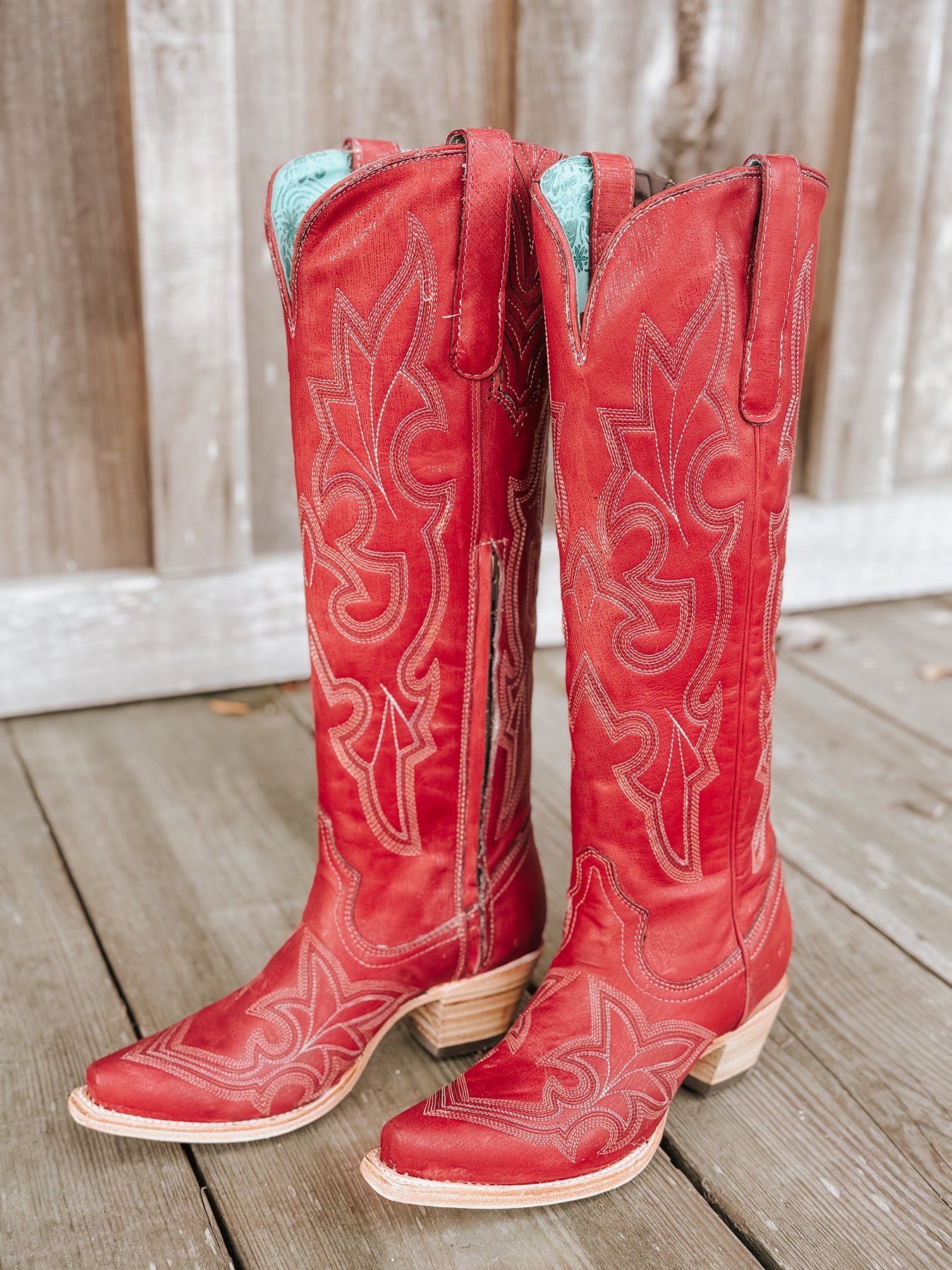 Corral Women's Tall Red Embroidered Snip Toe Western Boots – Boot Country