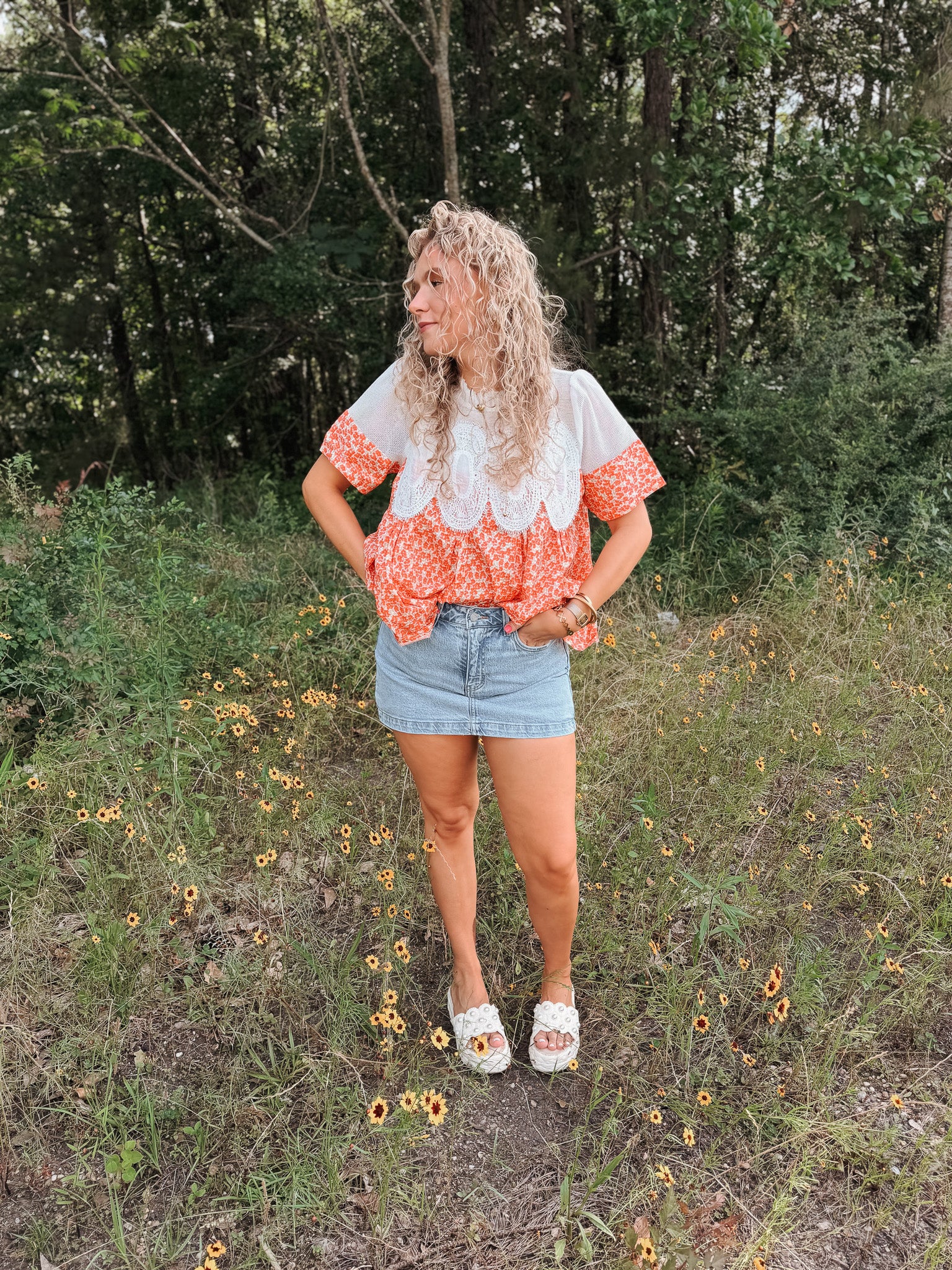 Tangerine Dream Floral & Lace Top