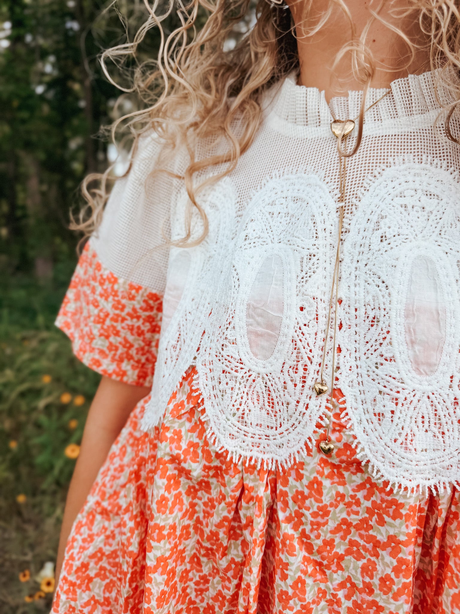 Tangerine Dream Floral & Lace Top