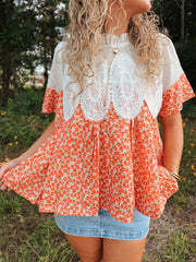 Tangerine Dream Floral & Lace Top
