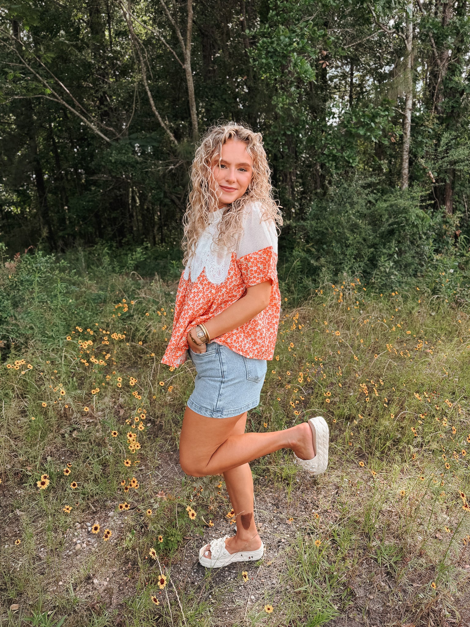 Tangerine Dream Floral & Lace Top