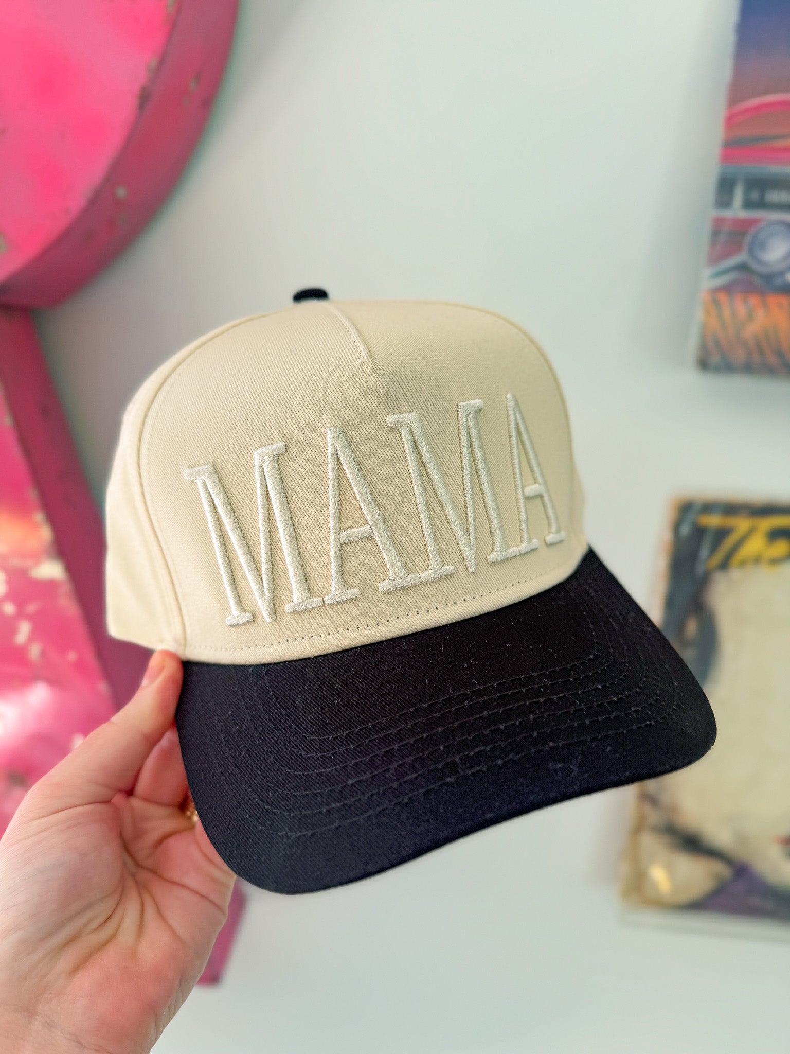 Mama Embroidered Cream Hat