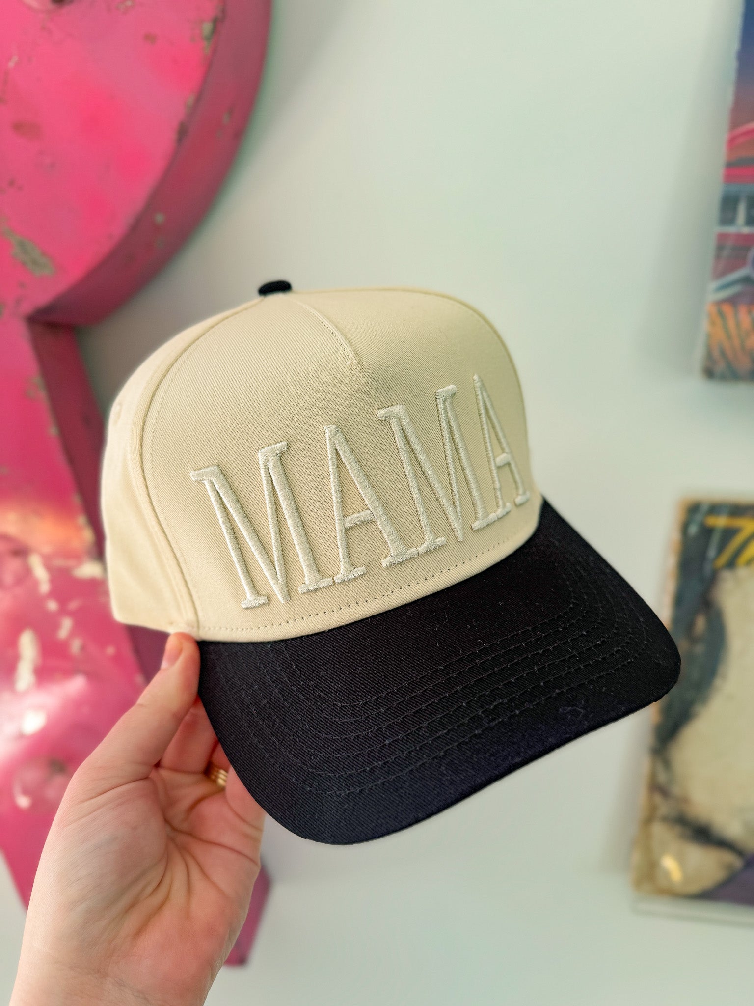 Mama Embroidered Cream Hat