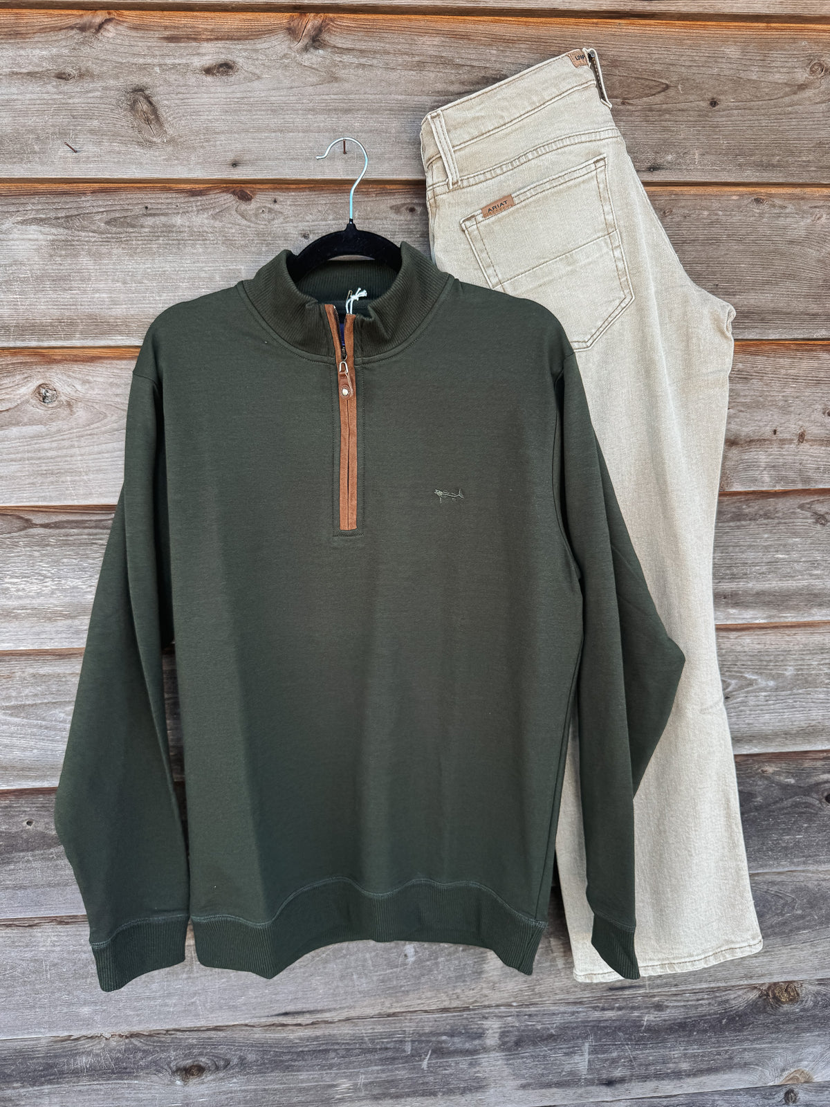 Coastal Cotton | Men's French Terry Quarter-Zip Pullover in Green