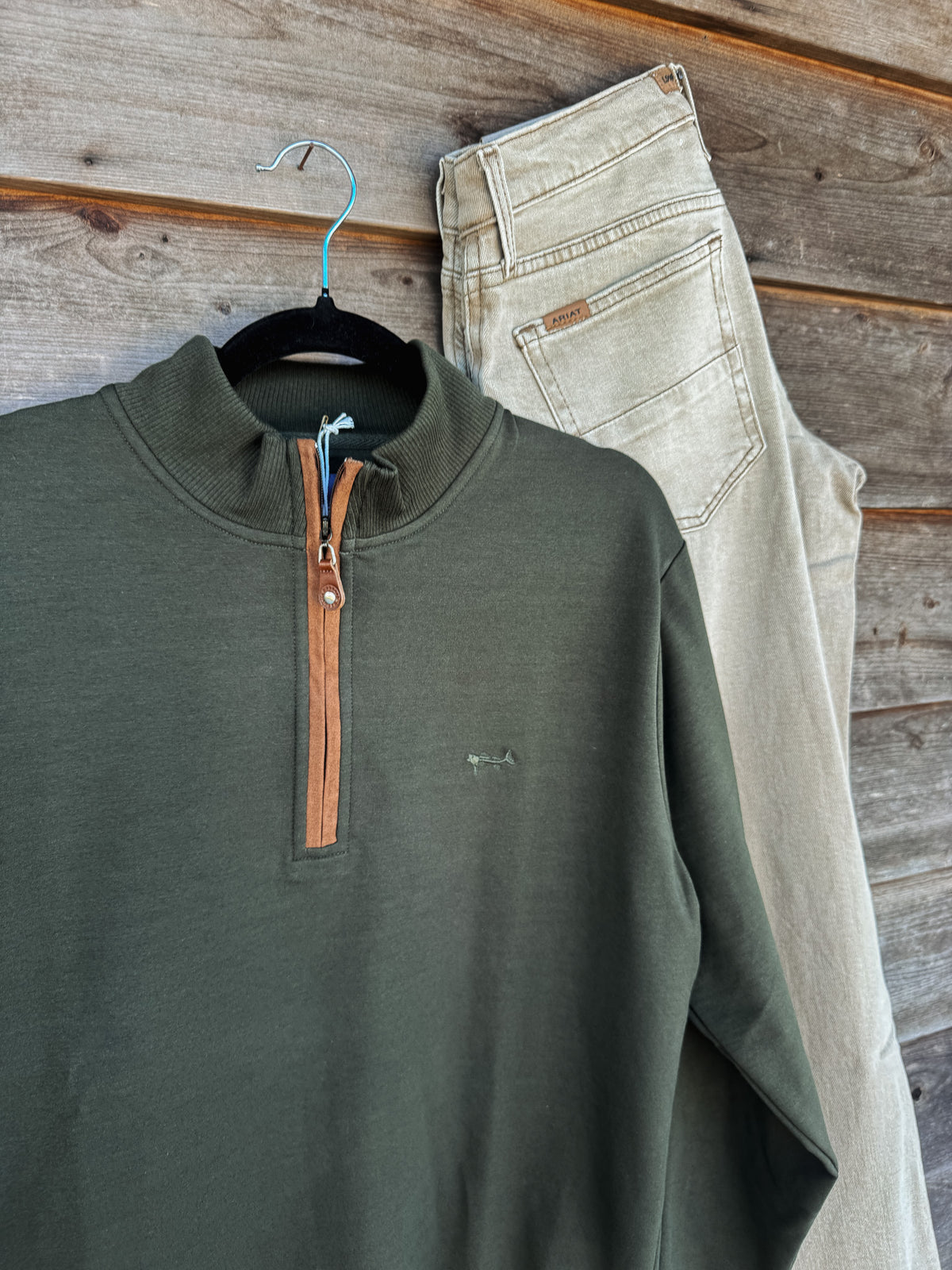 Coastal Cotton | Men's French Terry Quarter-Zip Pullover in Green