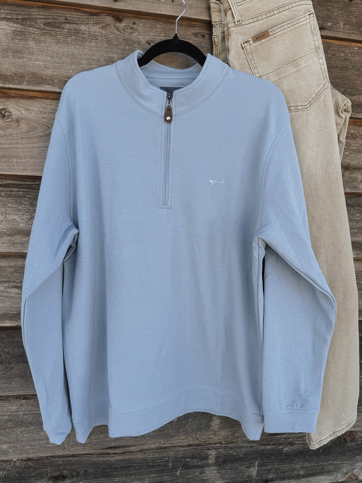 Coastal Cotton | Men's Harbor Double Face Quarter Zip in Blue Fog
