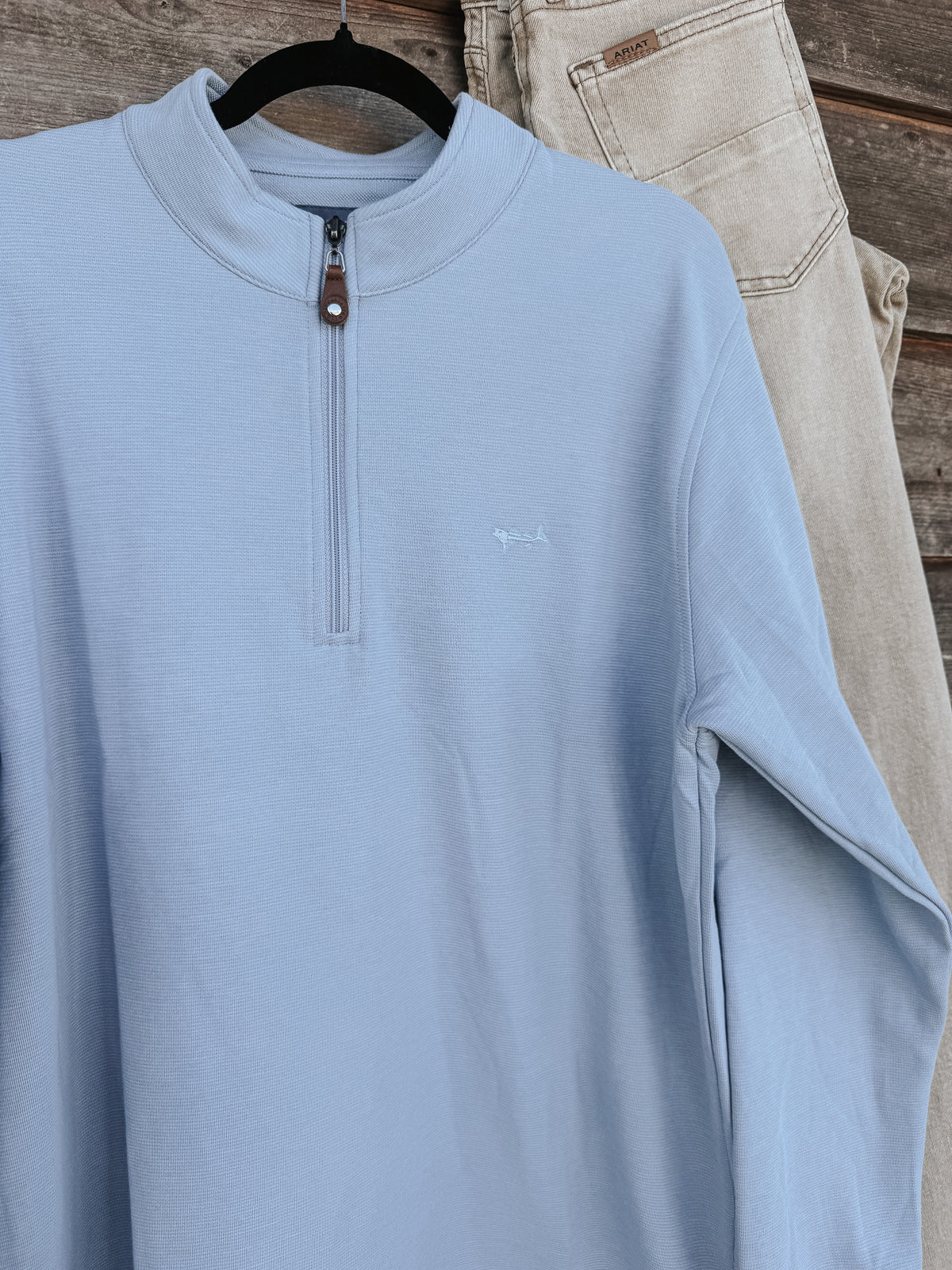 Coastal Cotton | Men's Harbor Double Face Quarter Zip in Blue Fog