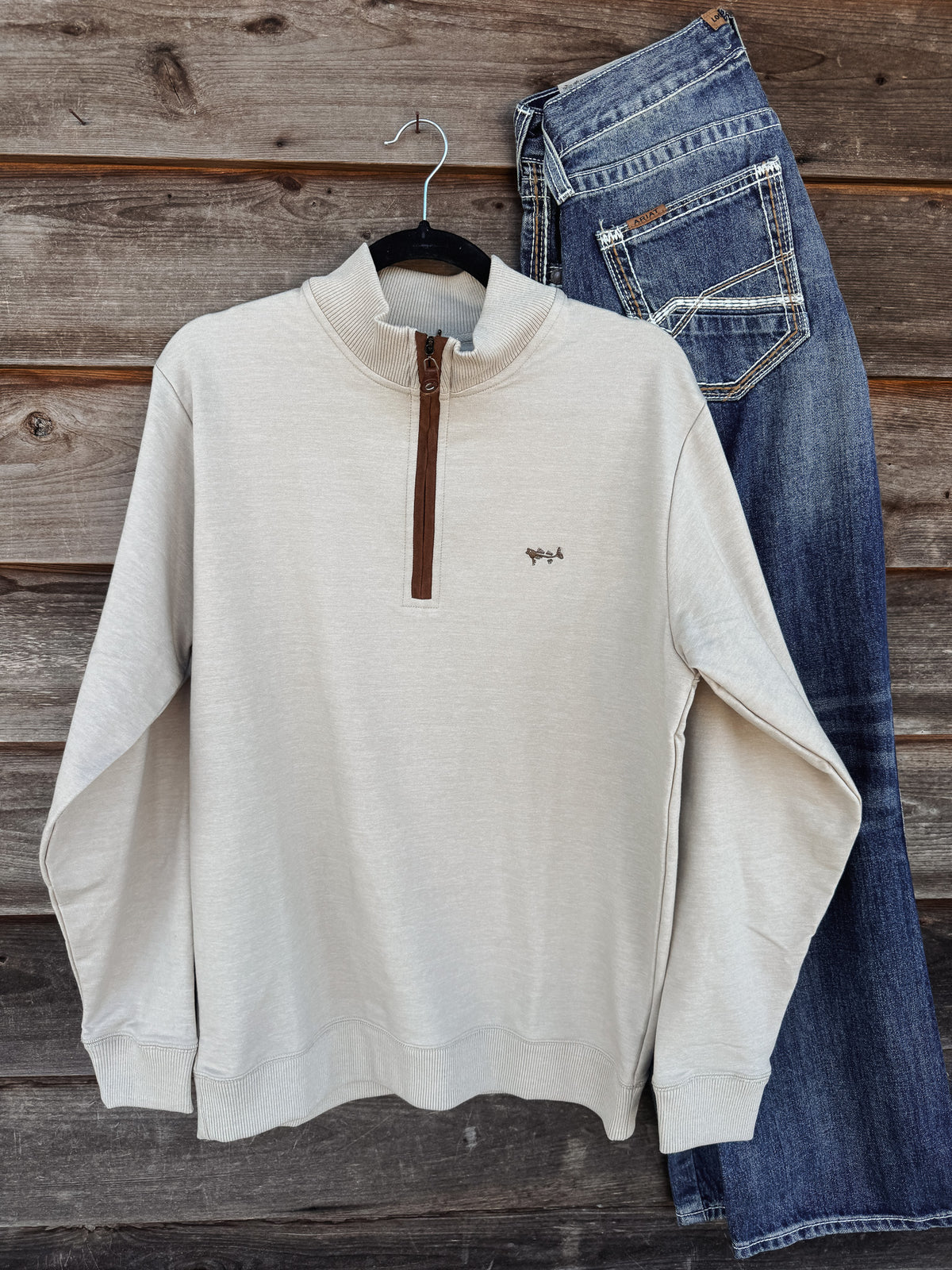 Coastal Cotton | Men's French Terry Quarter-Zip Pullover in Beige