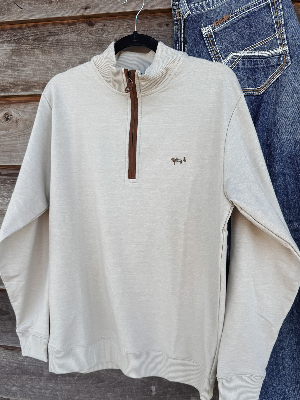 Coastal Cotton | Men's French Terry Quarter-Zip Pullover in Beige