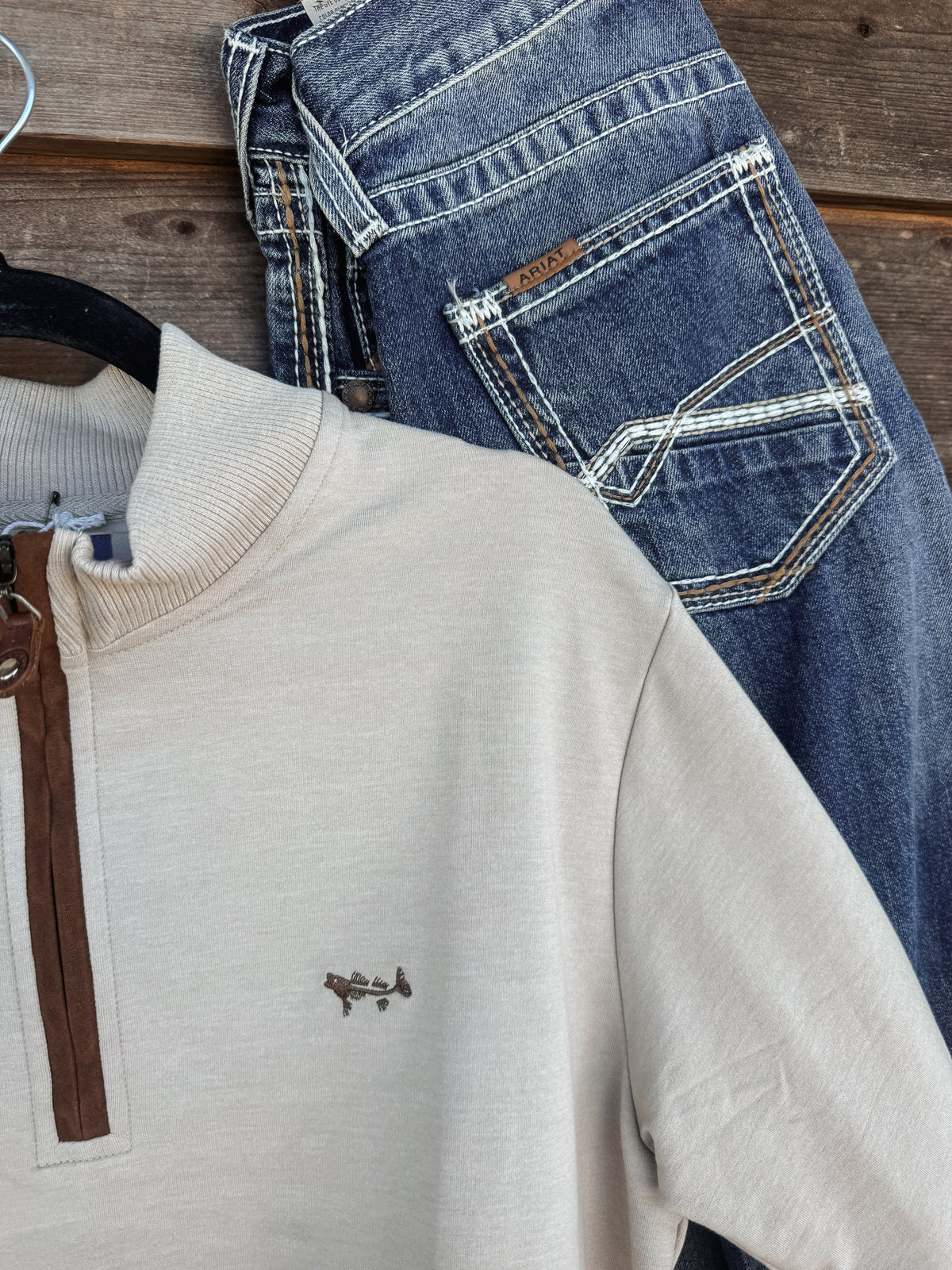 Coastal Cotton | Men's French Terry Quarter-Zip Pullover in Beige