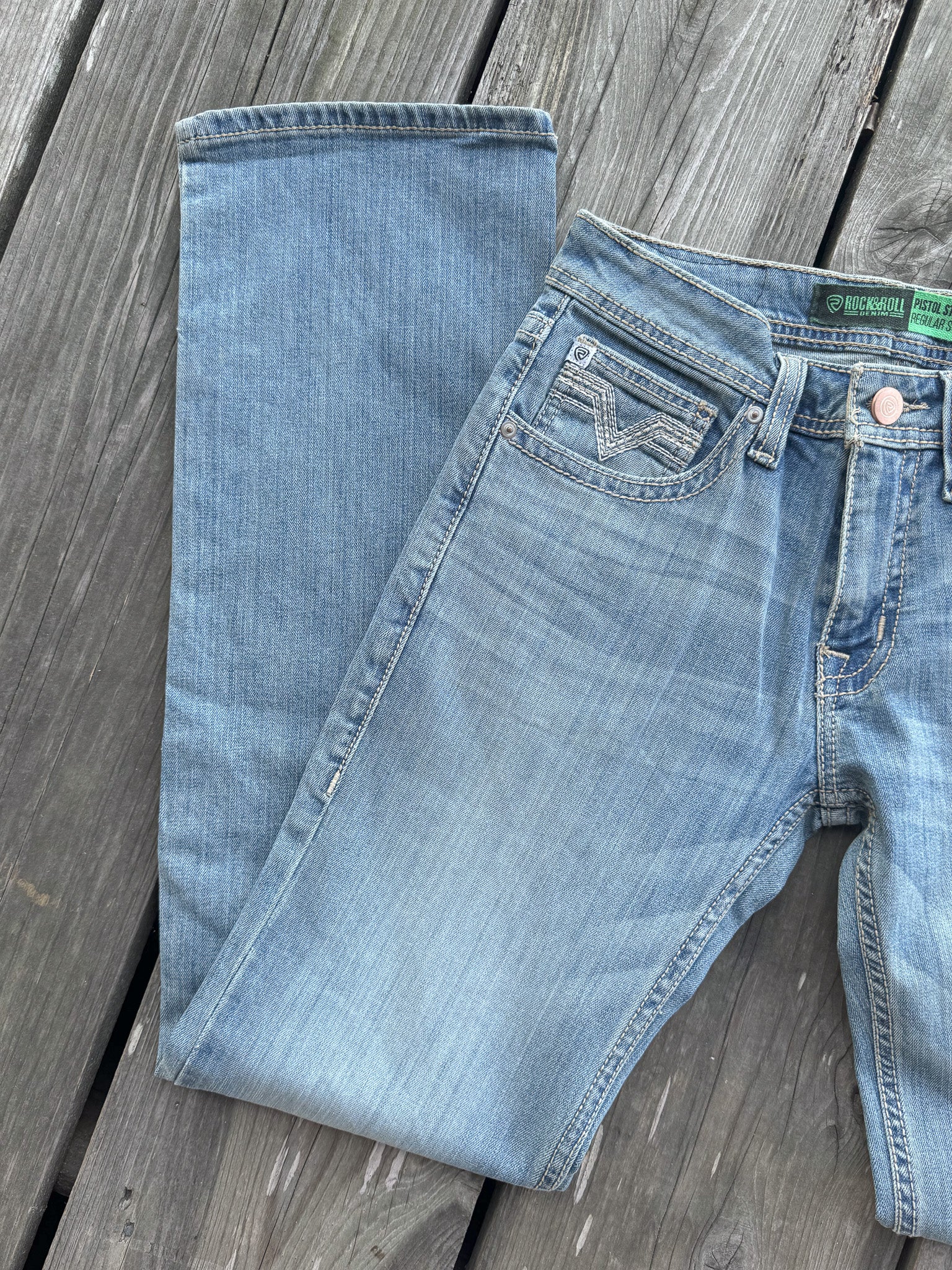 Rock & Roll Denim Men's Pistol Vintage Medium Wash Straight Jeans