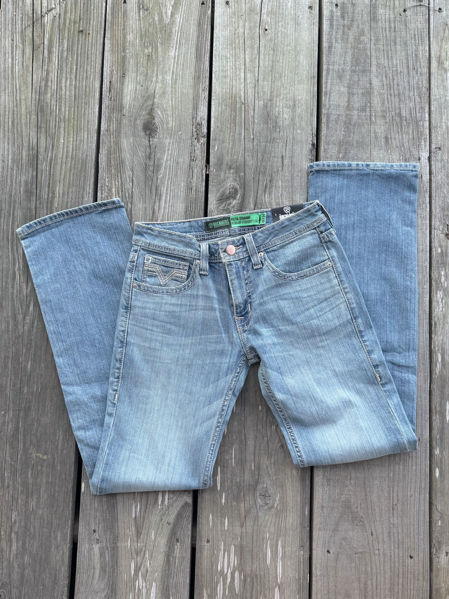 Rock & Roll Denim Men's Pistol Vintage Medium Wash Straight Jeans