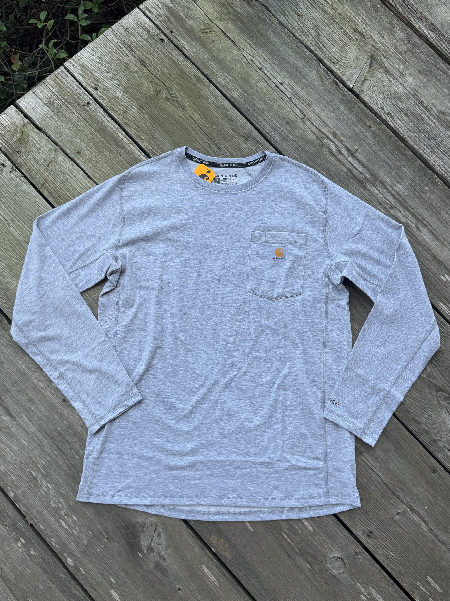 Carhartt Force® Relaxed Fit Long-Sleeve Pocket T-Shirt in Heather Grey
