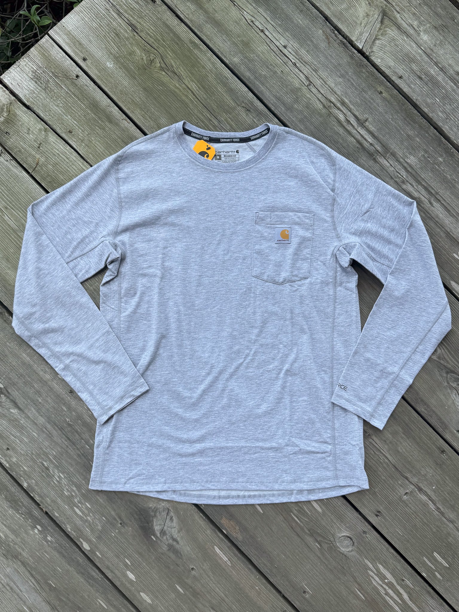 Carhartt Force® Relaxed Fit Long-Sleeve Pocket T-Shirt in Heather Grey