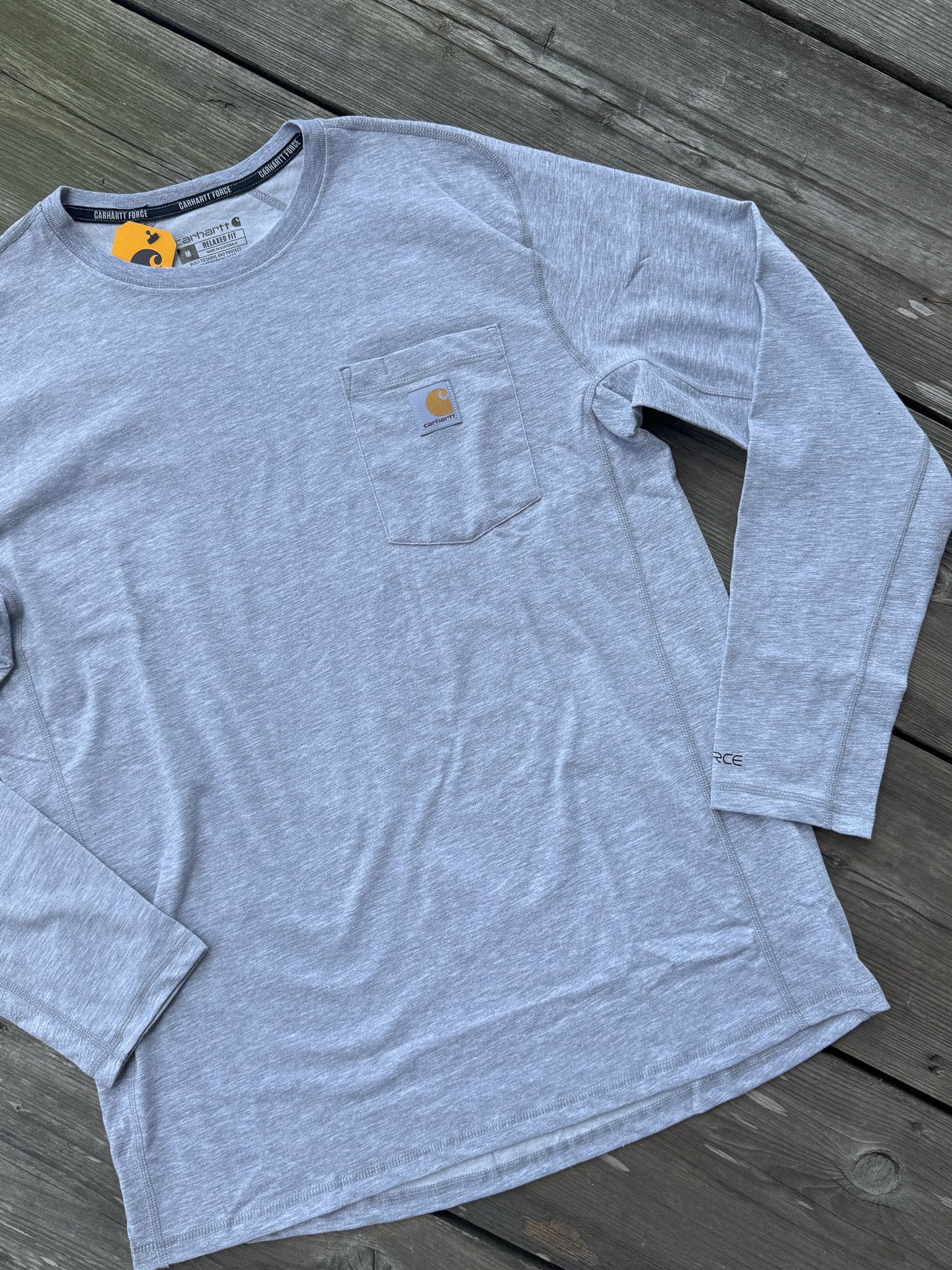 Carhartt Force® Relaxed Fit Long-Sleeve Pocket T-Shirt in Heather Grey
