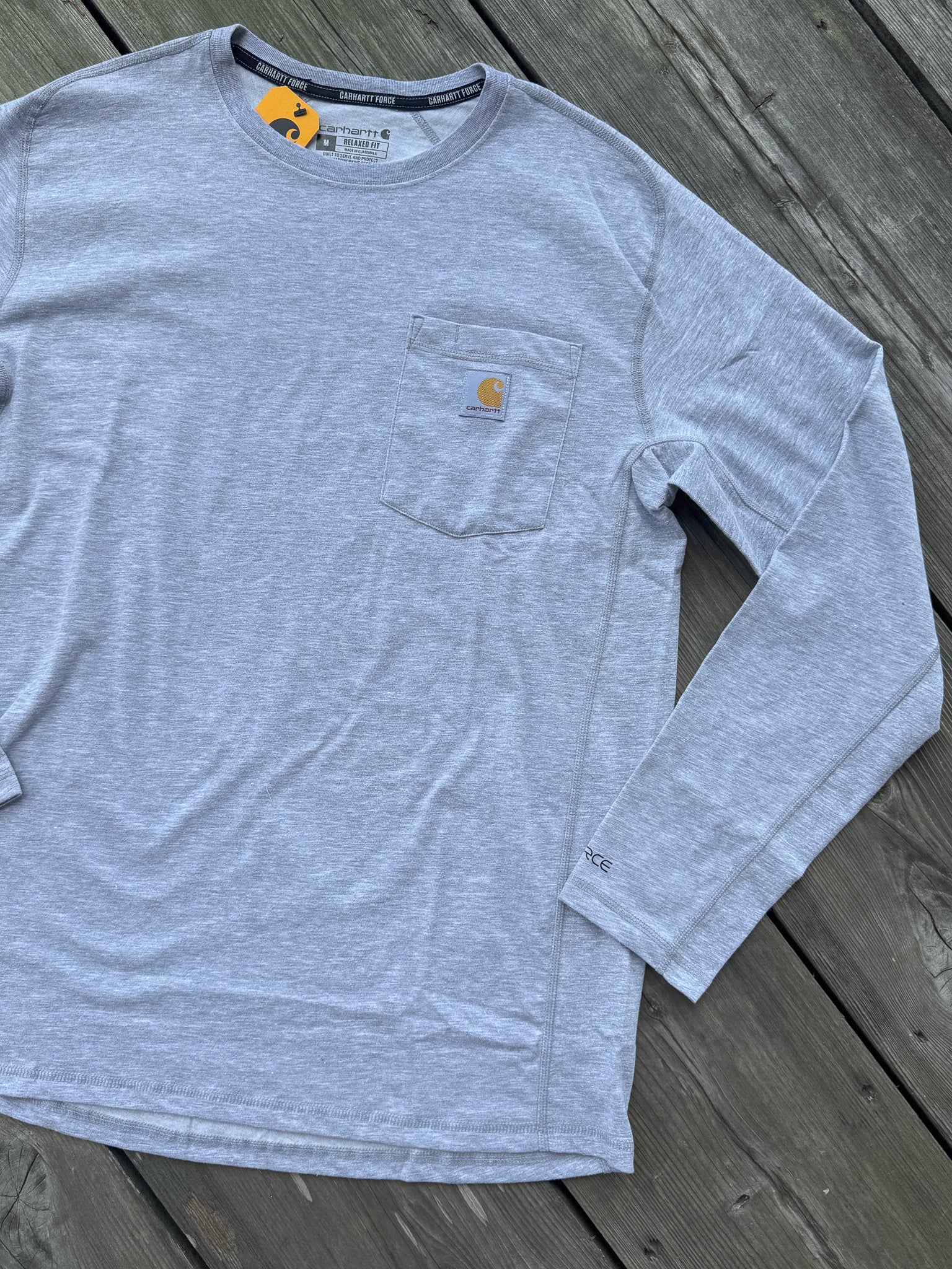 Carhartt Force® Relaxed Fit Long-Sleeve Pocket T-Shirt in Heather Grey