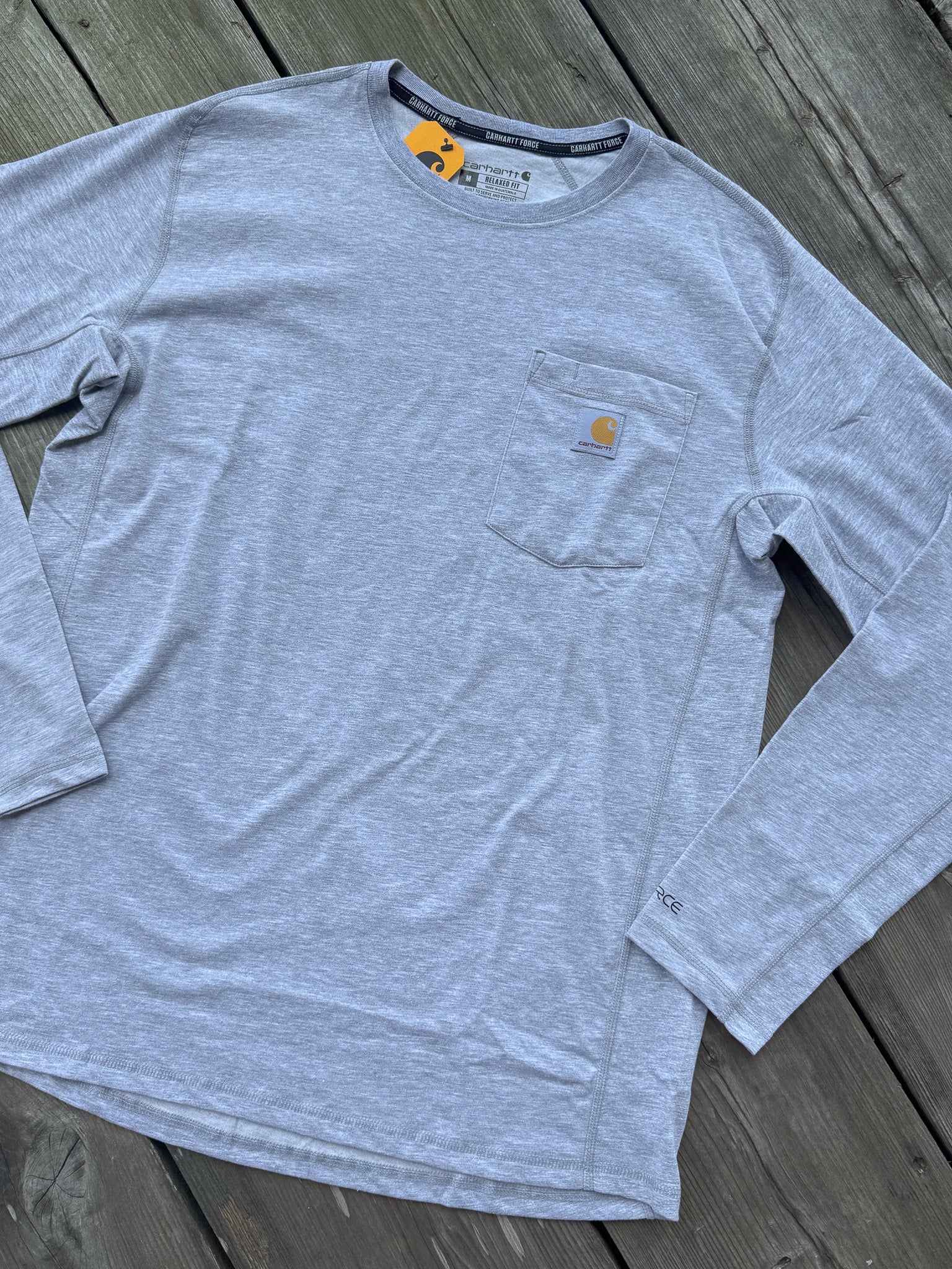 Carhartt Force® Relaxed Fit Long-Sleeve Pocket T-Shirt in Heather Grey