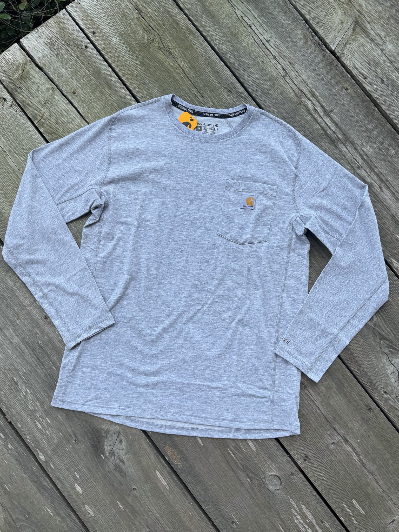 Carhartt Force® Relaxed Fit Long-Sleeve Pocket T-Shirt in Heather Grey