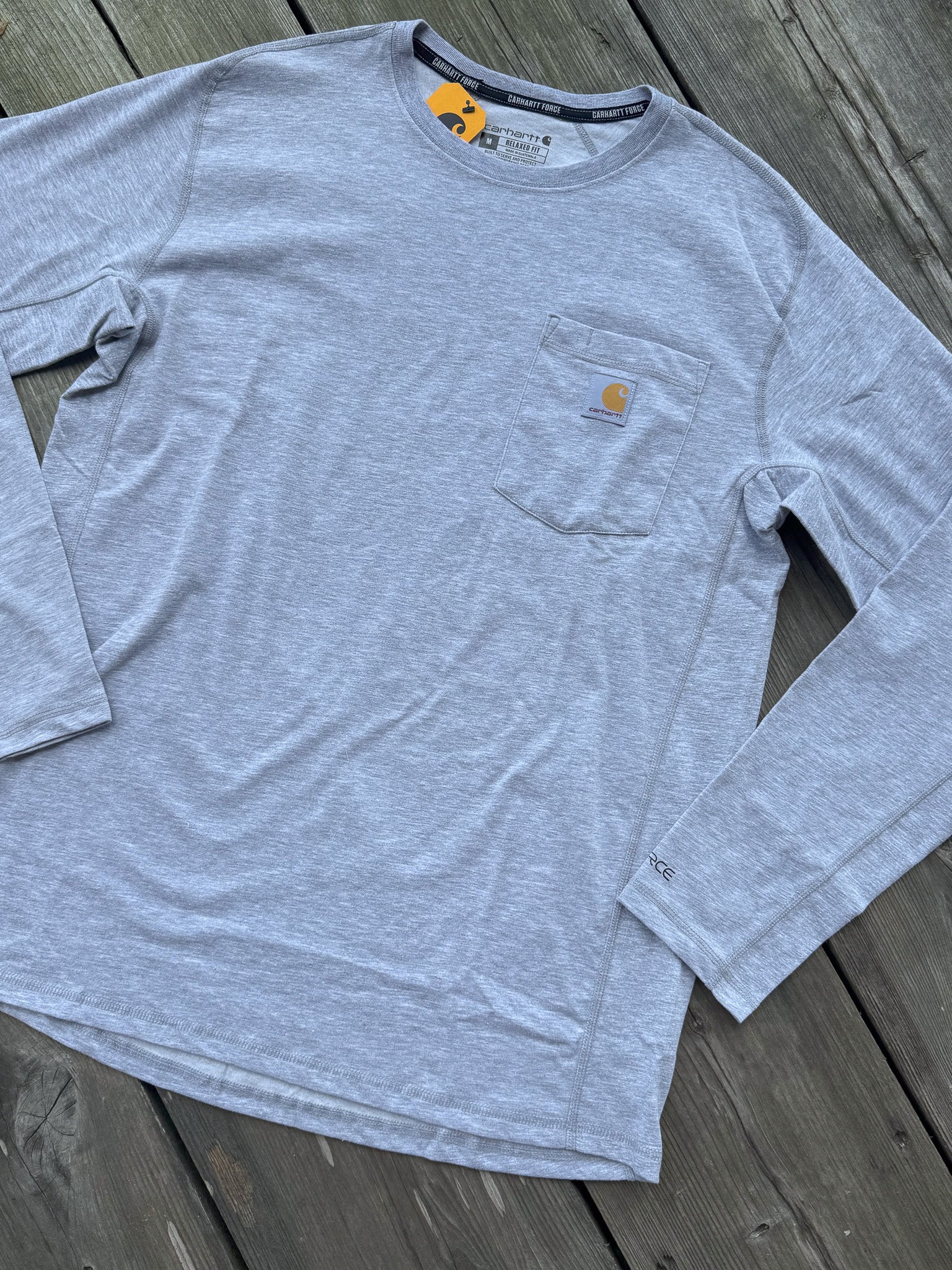 Carhartt Force® Relaxed Fit Long-Sleeve Pocket T-Shirt in Heather Grey