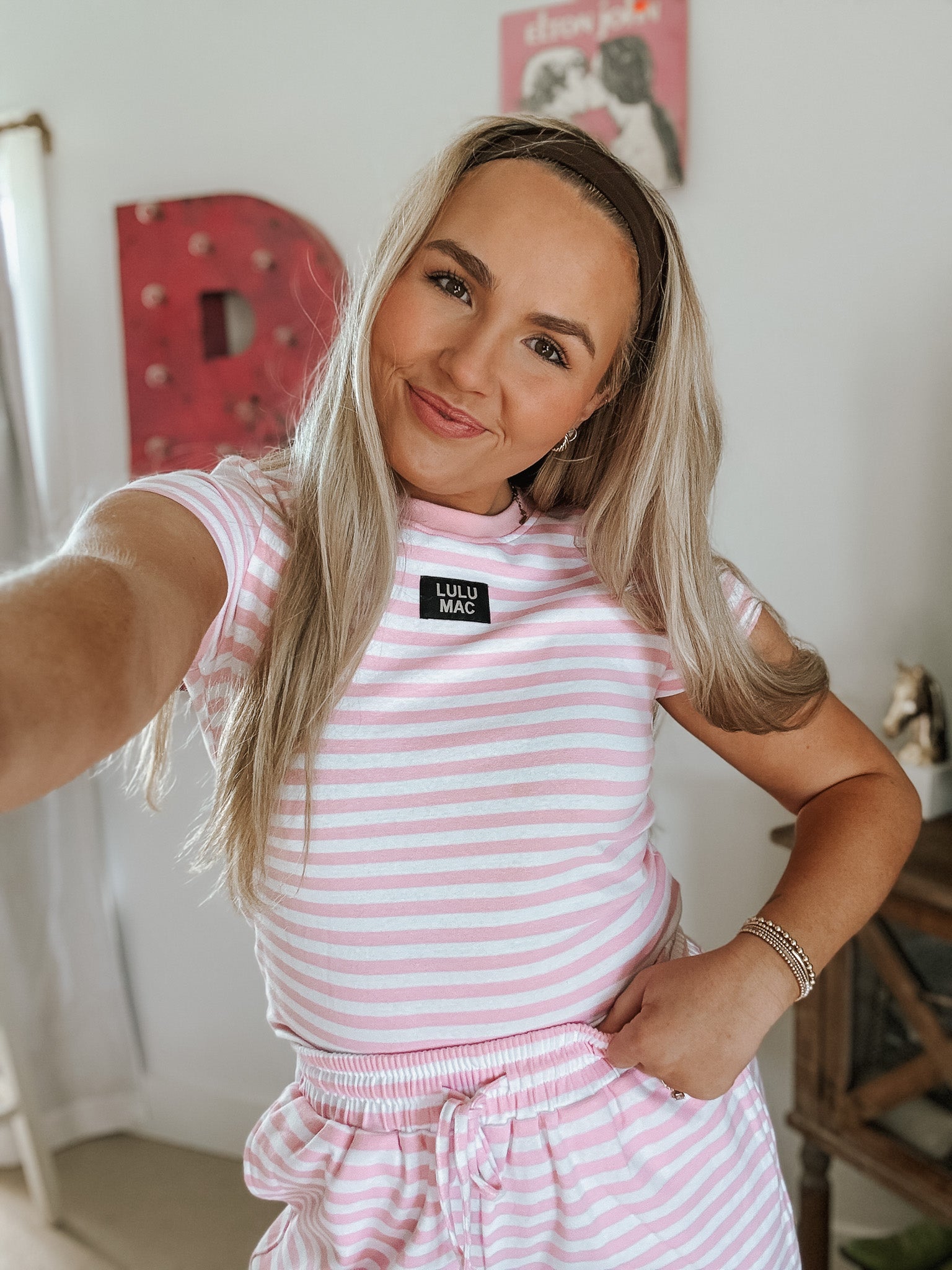 Lulu Mac Stripe Society Baby Doll Top in Light Pink