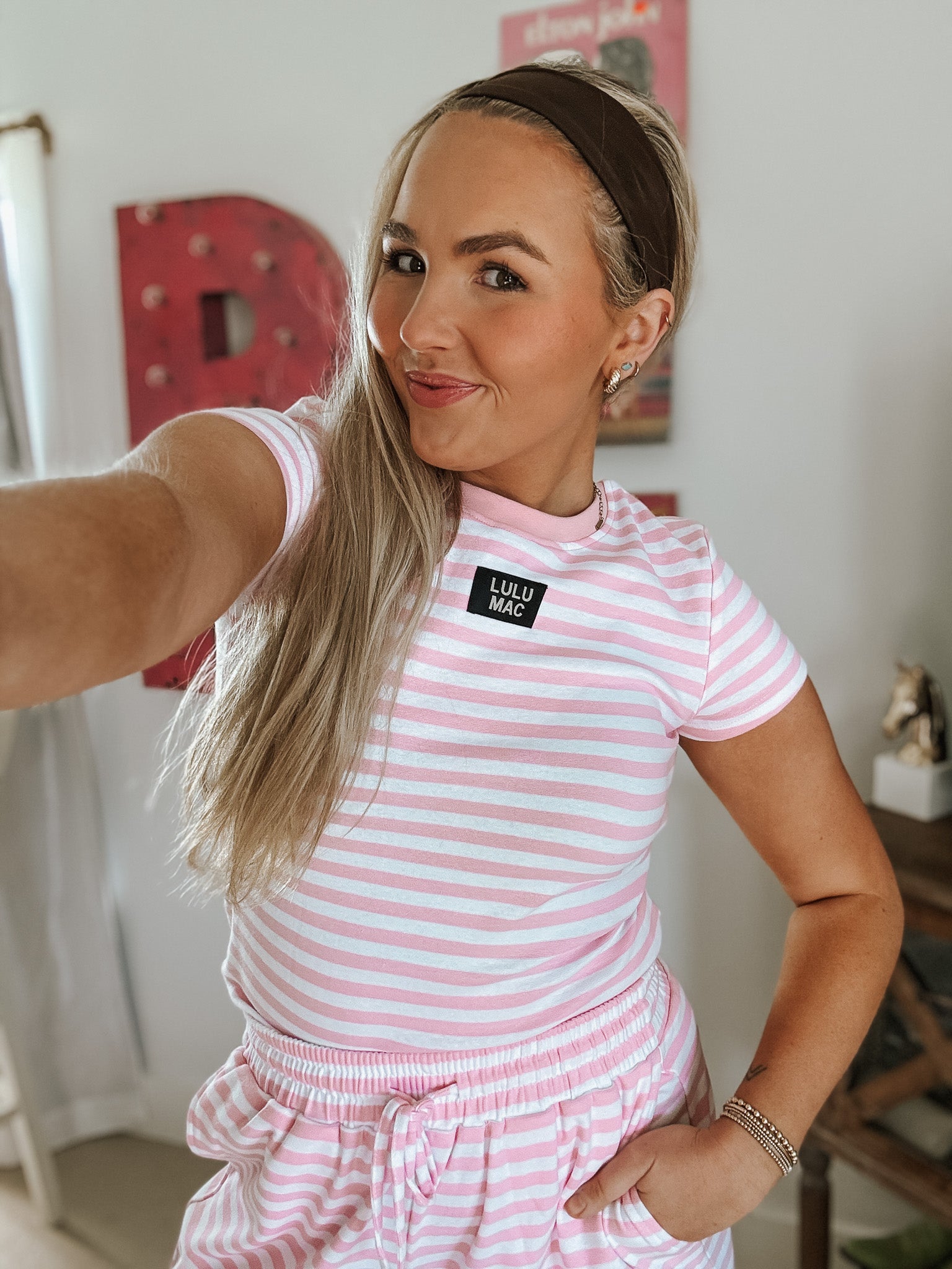 Lulu Mac Stripe Society Baby Doll Top in Light Pink