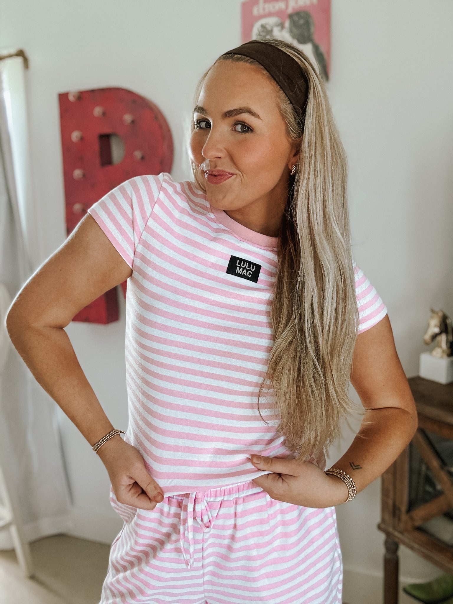 Lulu Mac Stripe Society Baby Doll Top in Light Pink