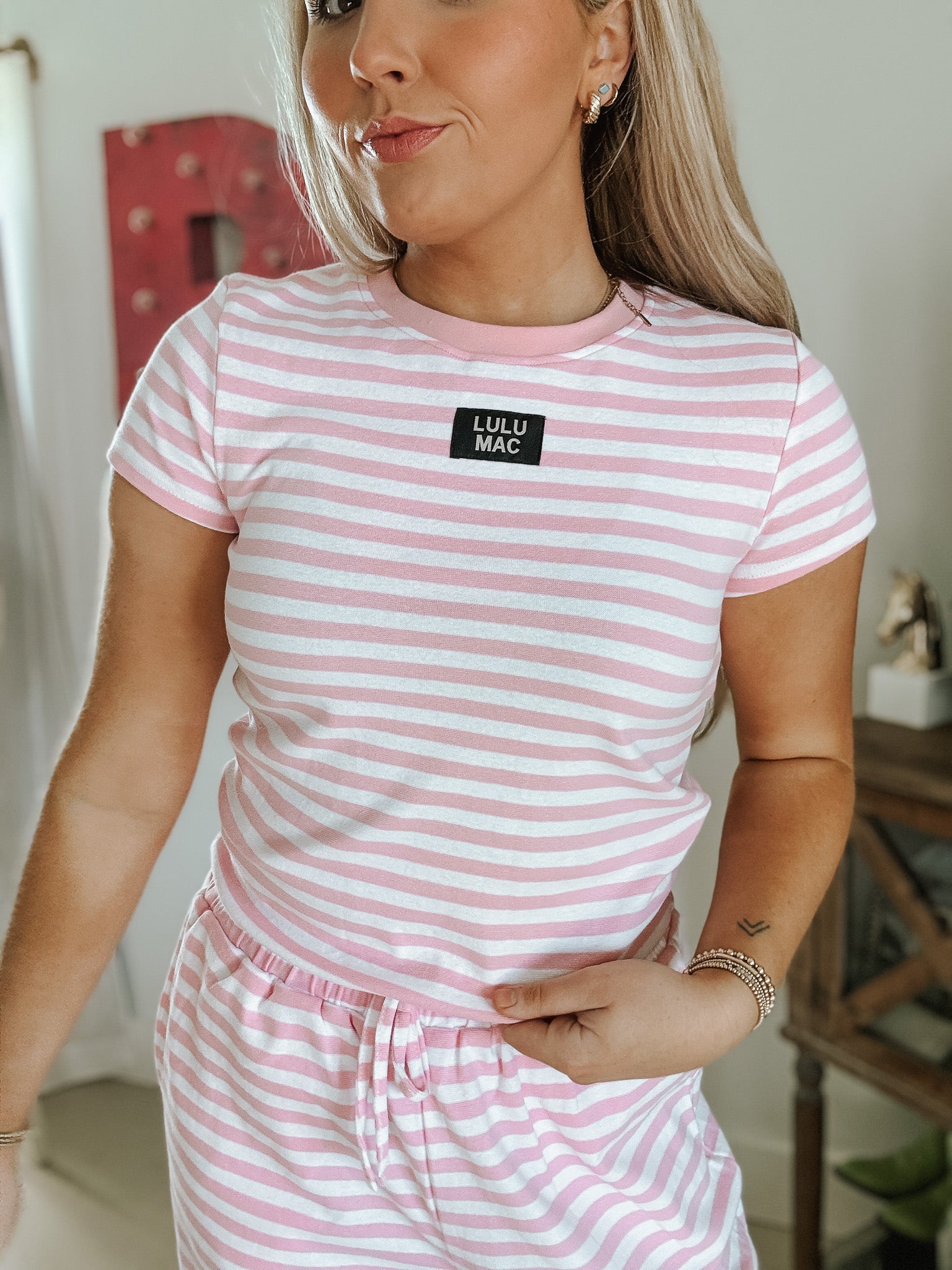 Lulu Mac Stripe Society Baby Doll Top in Light Pink