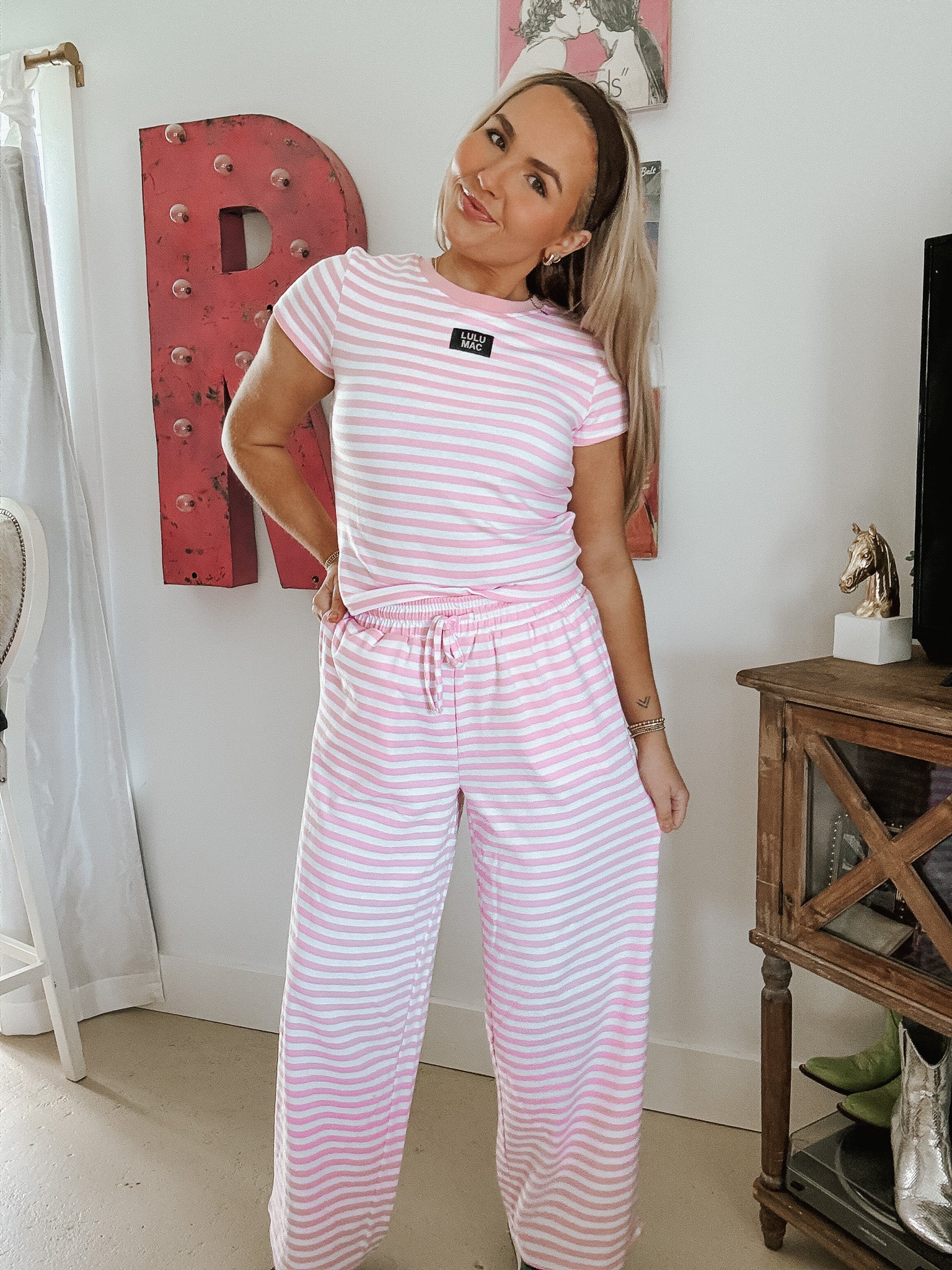 Lulu Mac Stripe Society Baby Doll Top in Light Pink