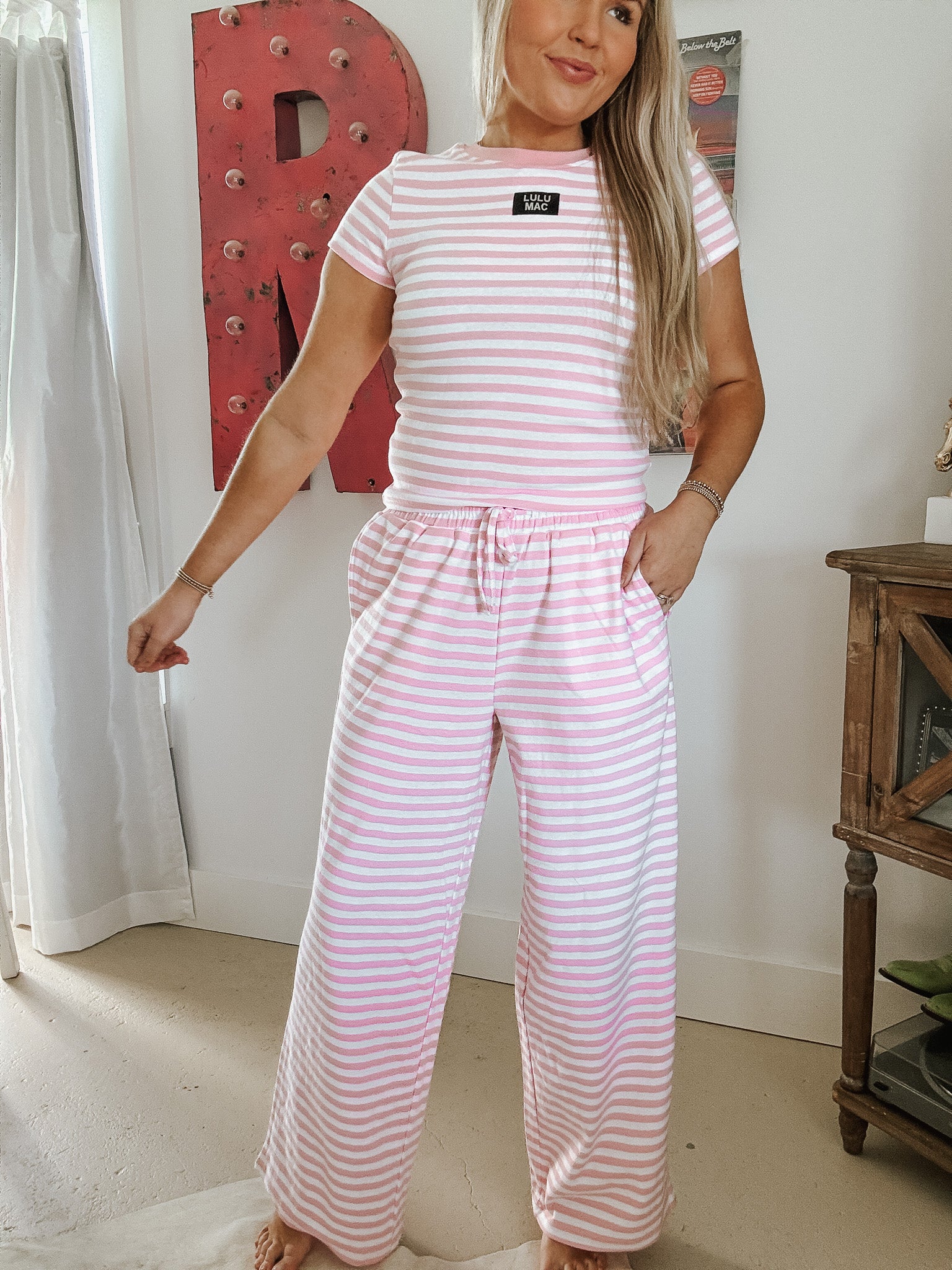 Lulu Mac Stripe Society Pants in Light Pink