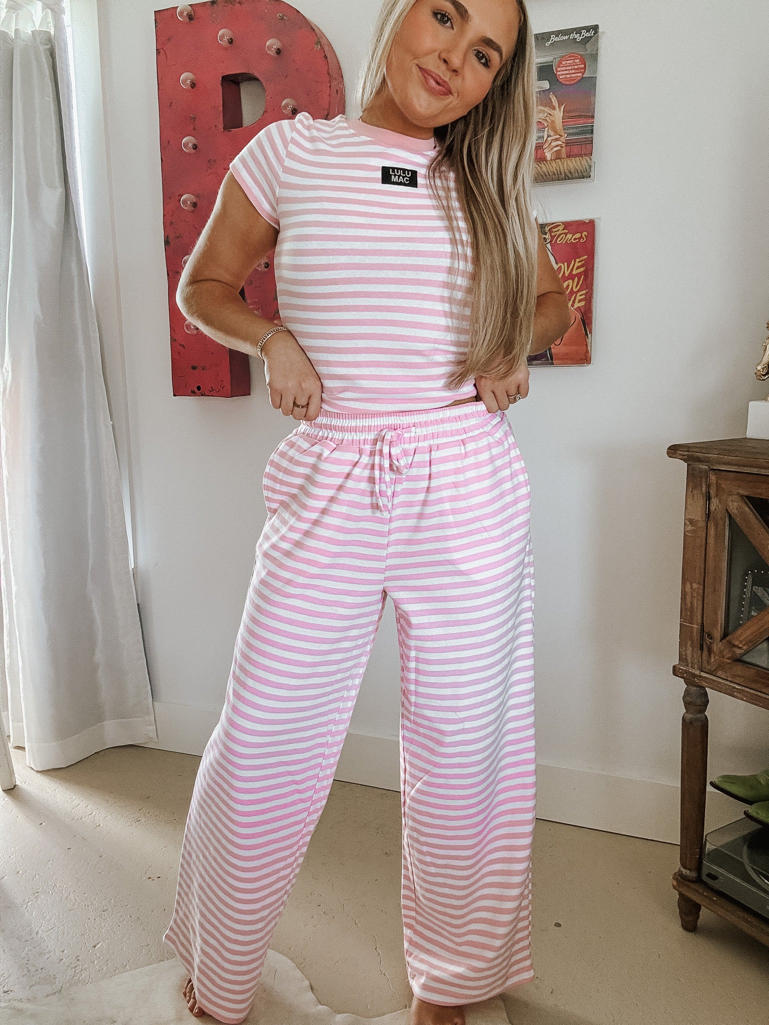 Lulu Mac Stripe Society Pants in Light Pink