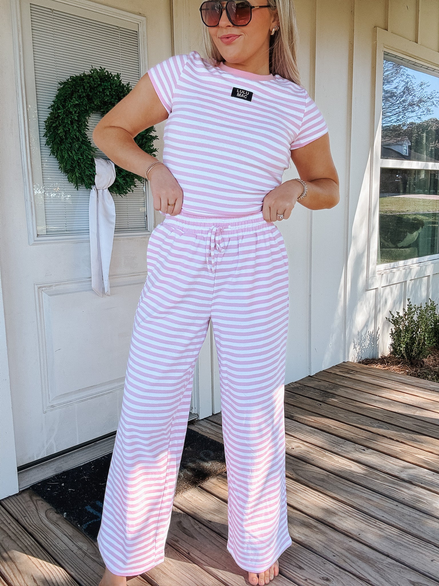 Lulu Mac Stripe Society Pants in Light Pink