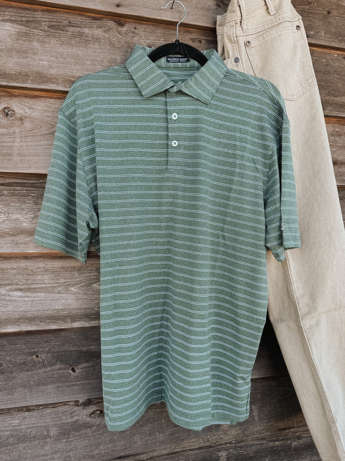 Southern Marsh | Newcastle Stripe Featherlight Polo in Green