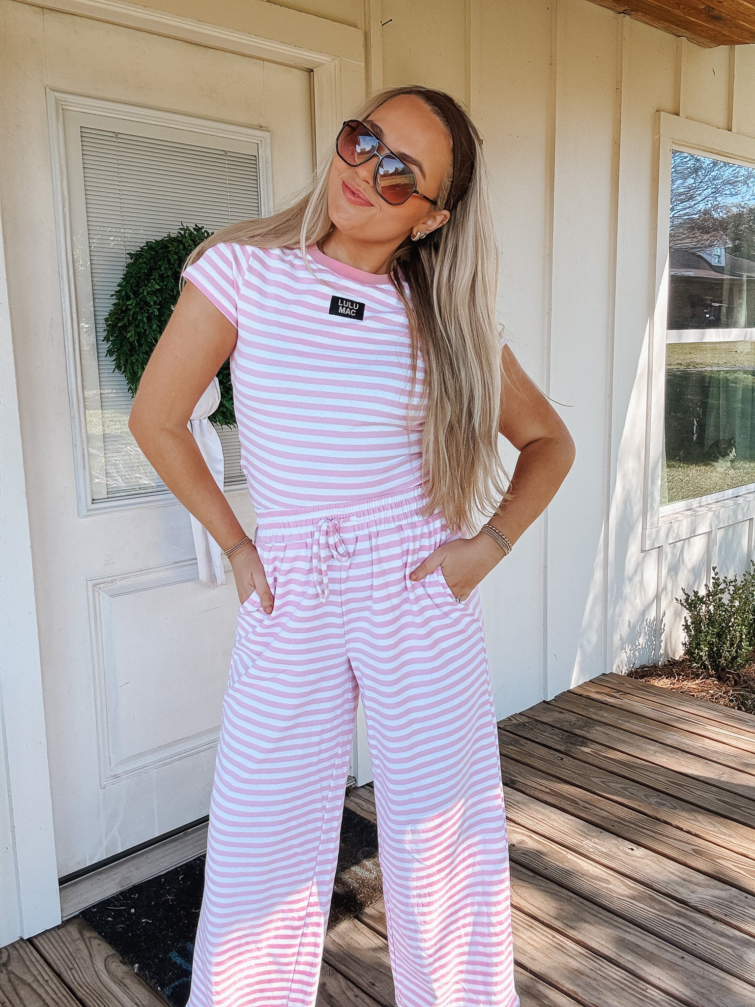 Lulu Mac Stripe Society Baby Doll Top in Light Pink