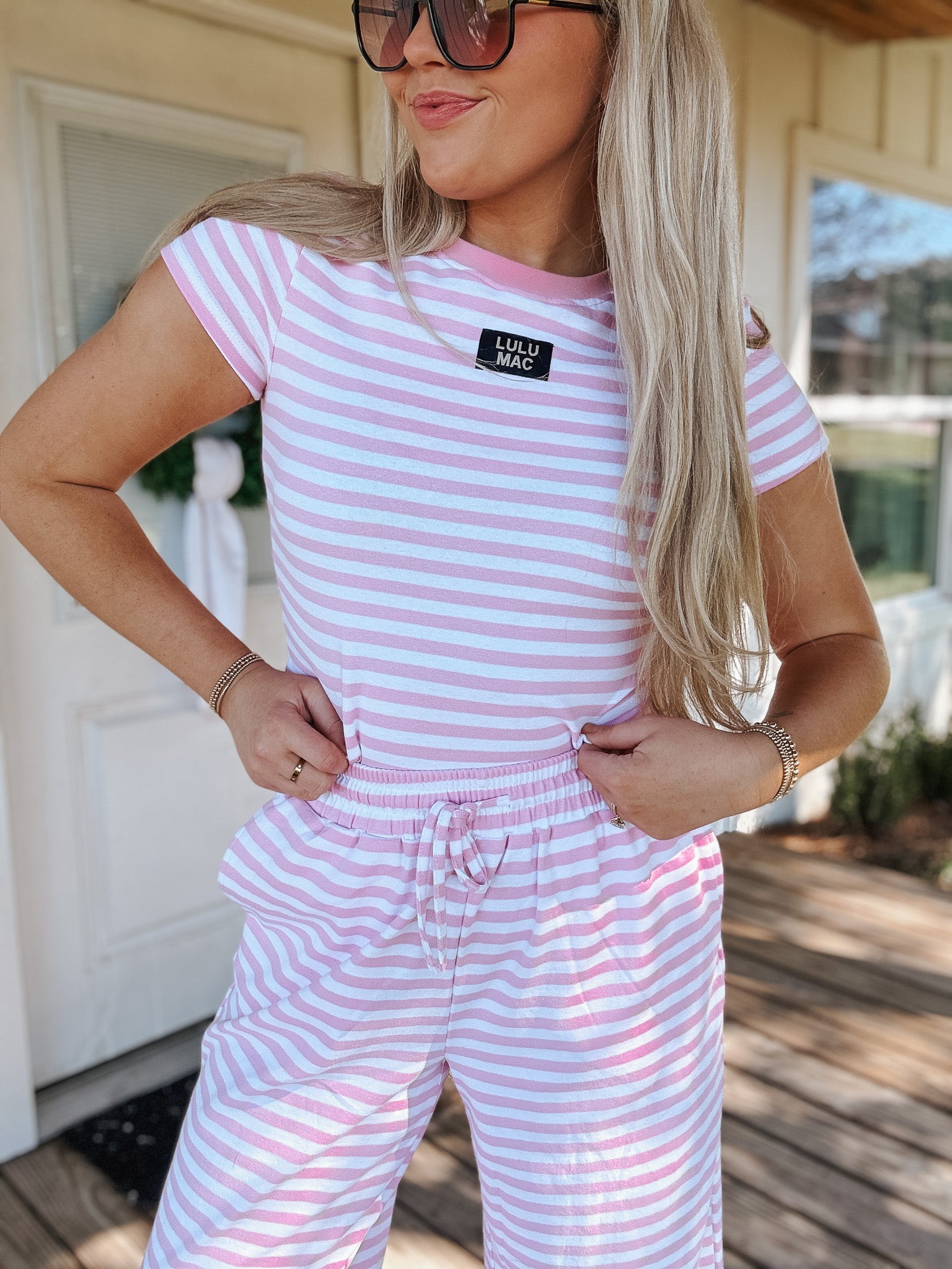 Lulu Mac Stripe Society Baby Doll Top in Light Pink