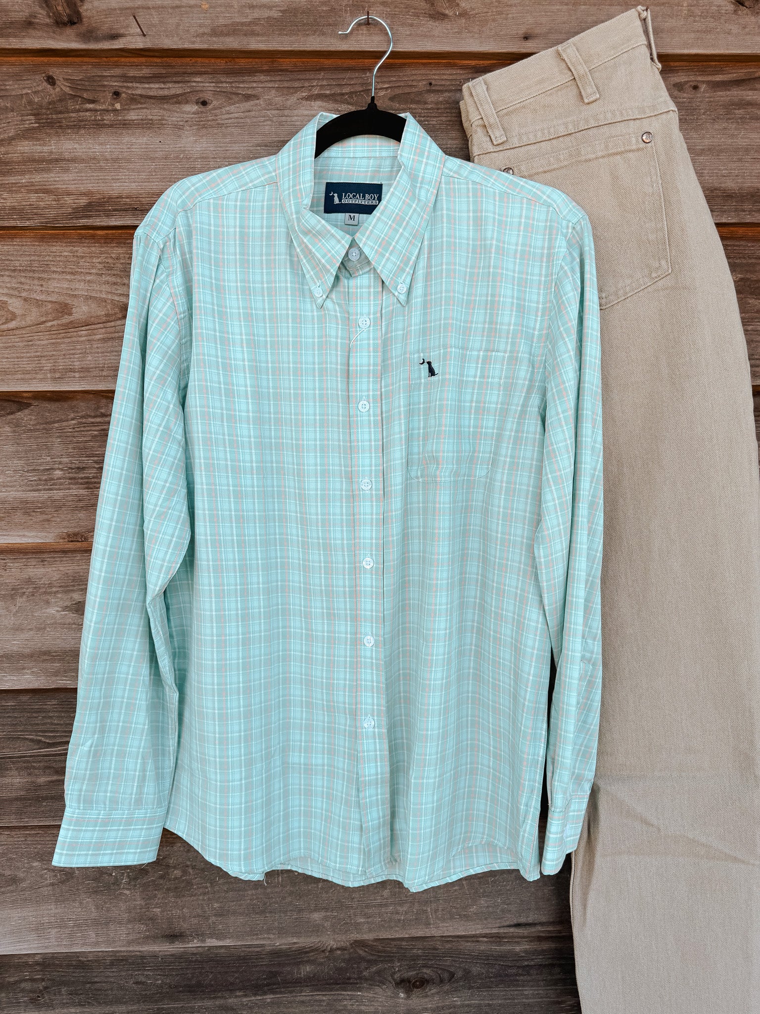 Local Boy Buffkin Dress Shirt in Teal & Salmon