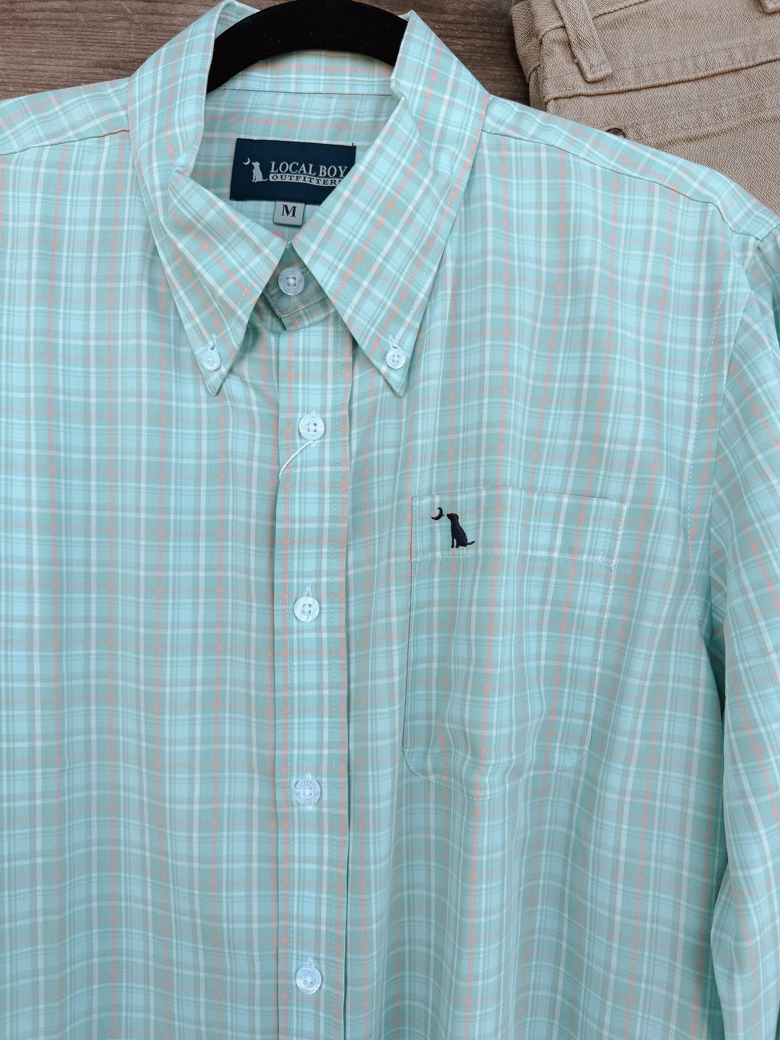 Local Boy Buffkin Dress Shirt in Teal & Salmon