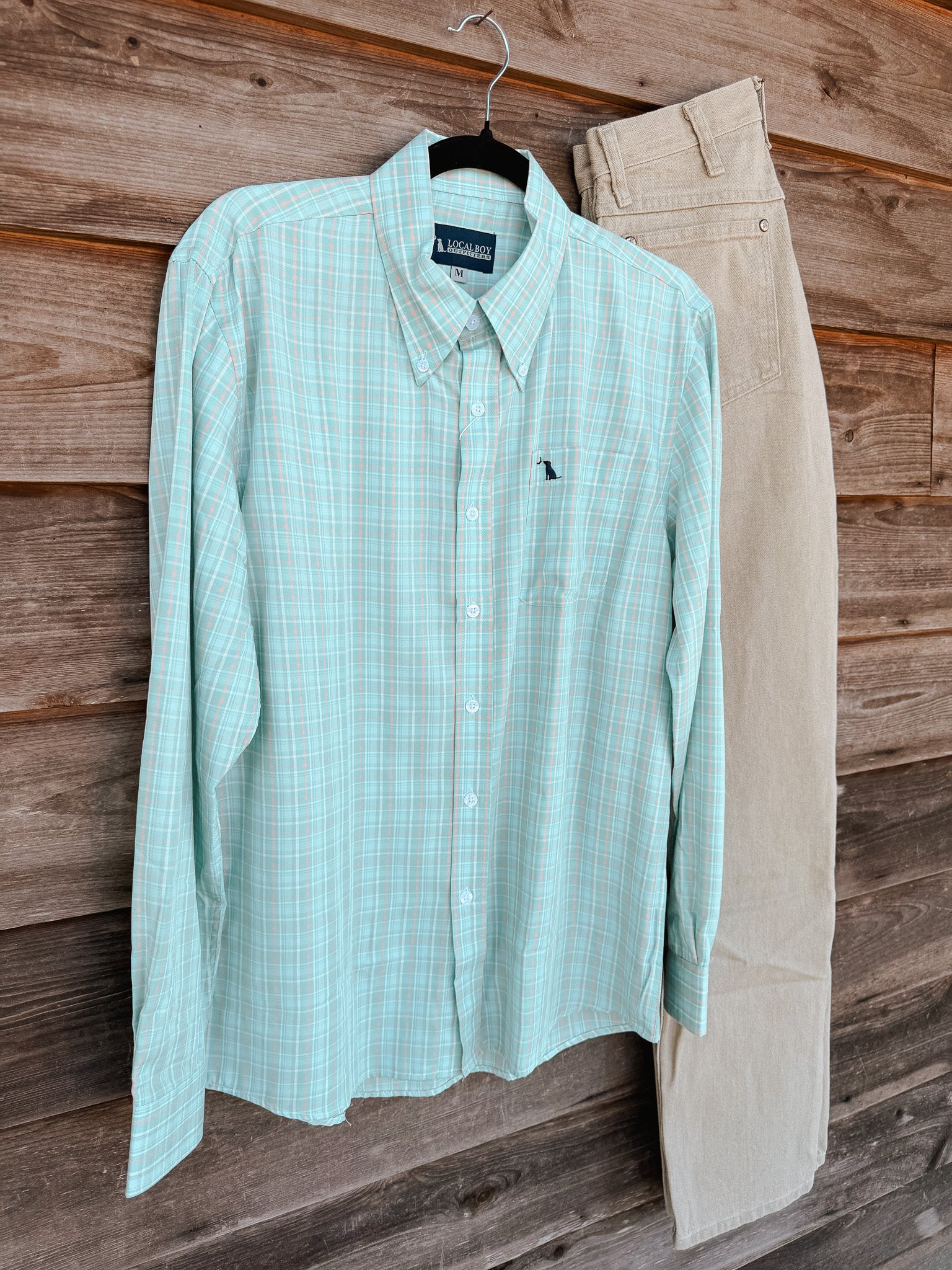 Local Boy Buffkin Dress Shirt in Teal & Salmon