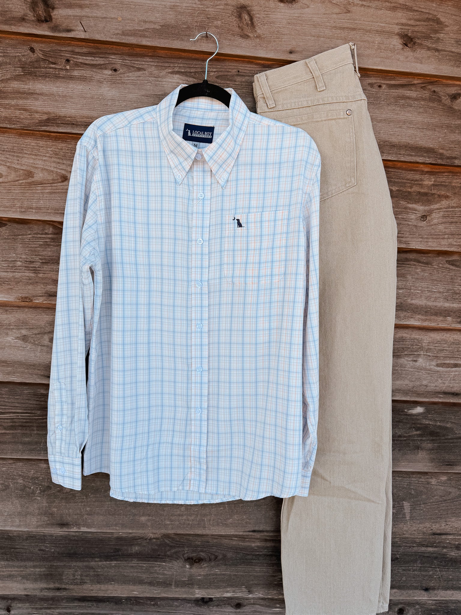 Local Boy Lee Dress Shirt in Light Blue & Salmon