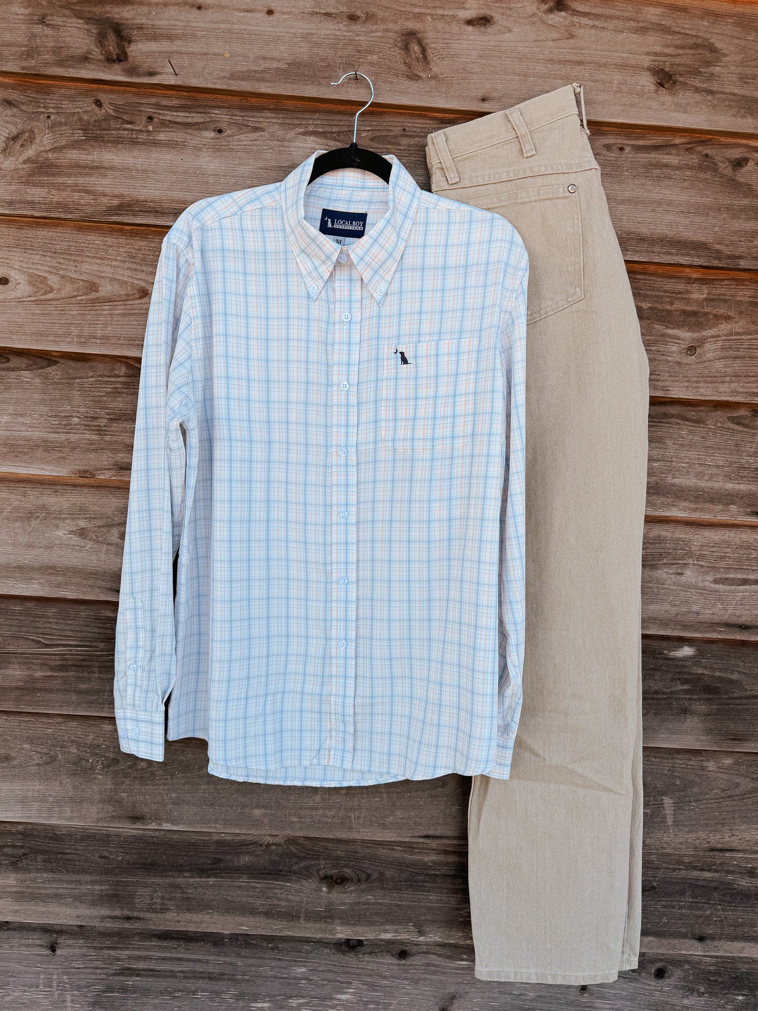Local Boy Lee Dress Shirt in Light Blue & Salmon