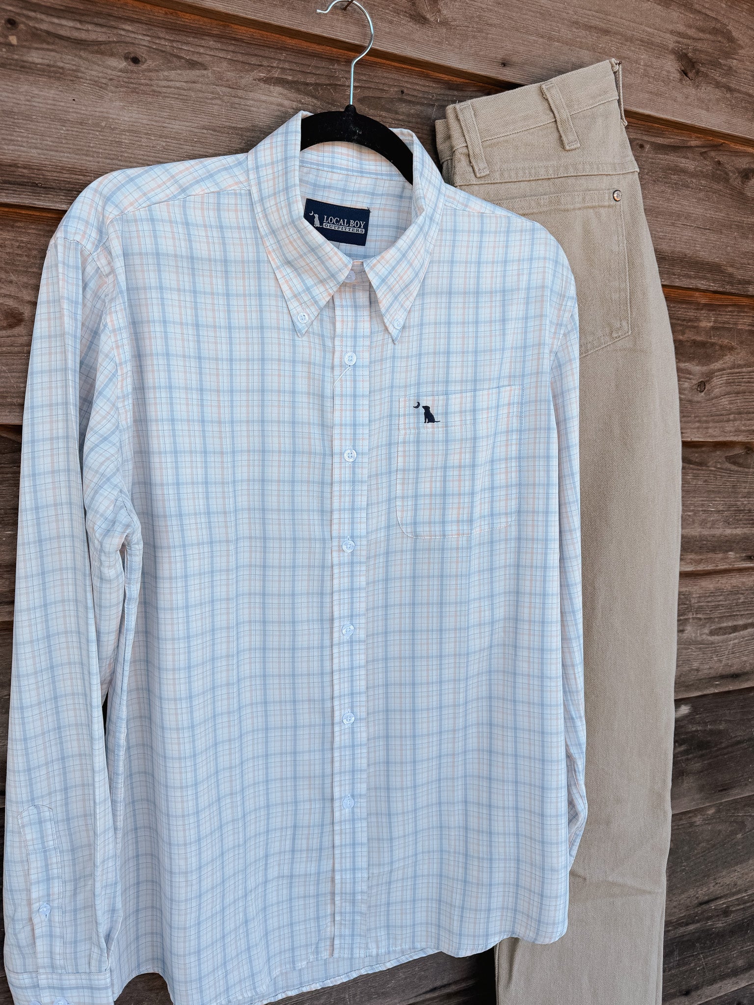 Local Boy Lee Dress Shirt in Light Blue & Salmon