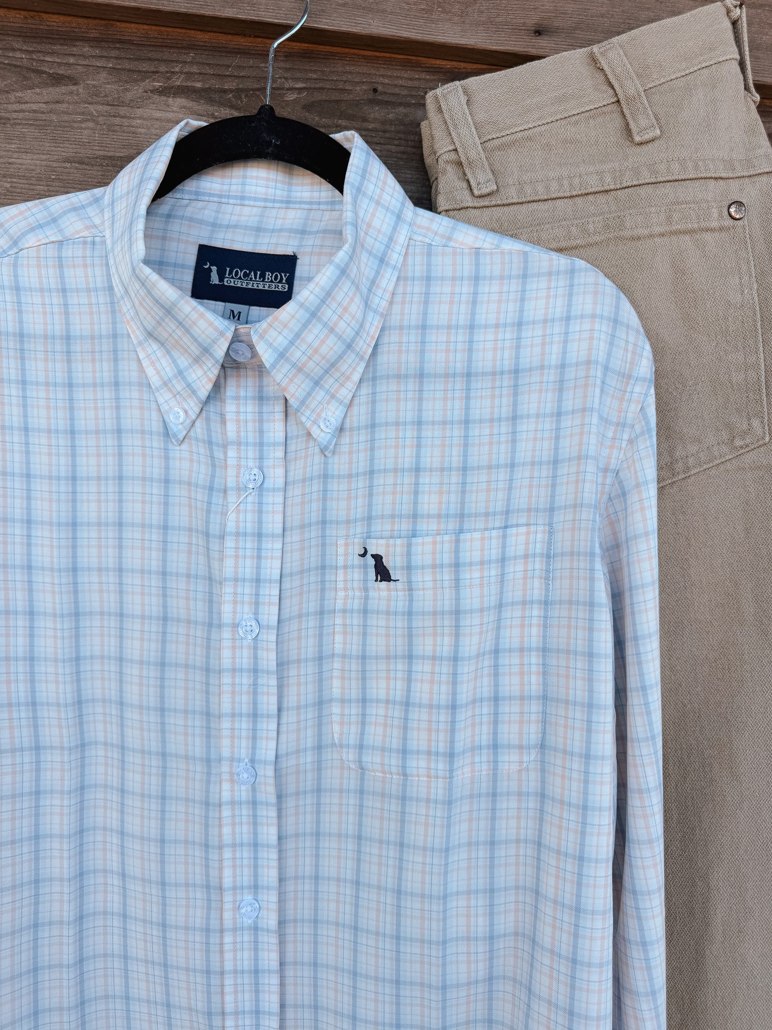Local Boy Lee Dress Shirt in Light Blue & Salmon