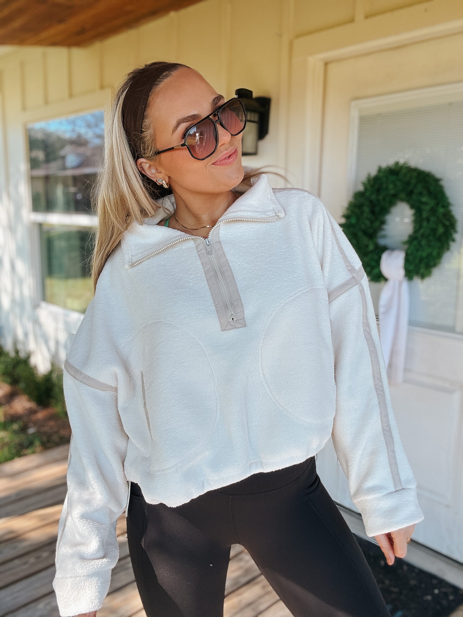 I Love It Here Ivory Fleece Pullover Top