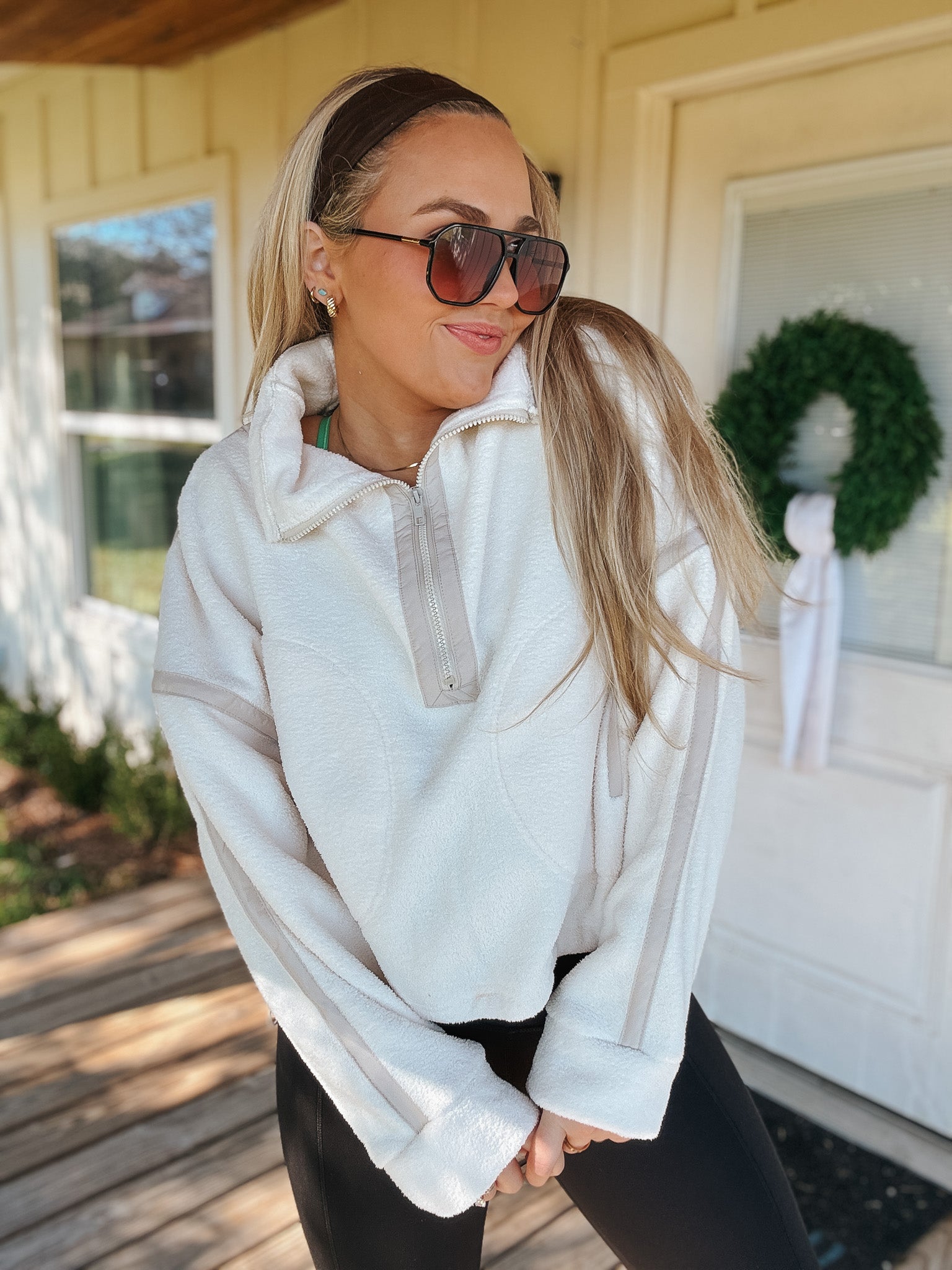 I Love It Here Ivory Fleece Pullover Top
