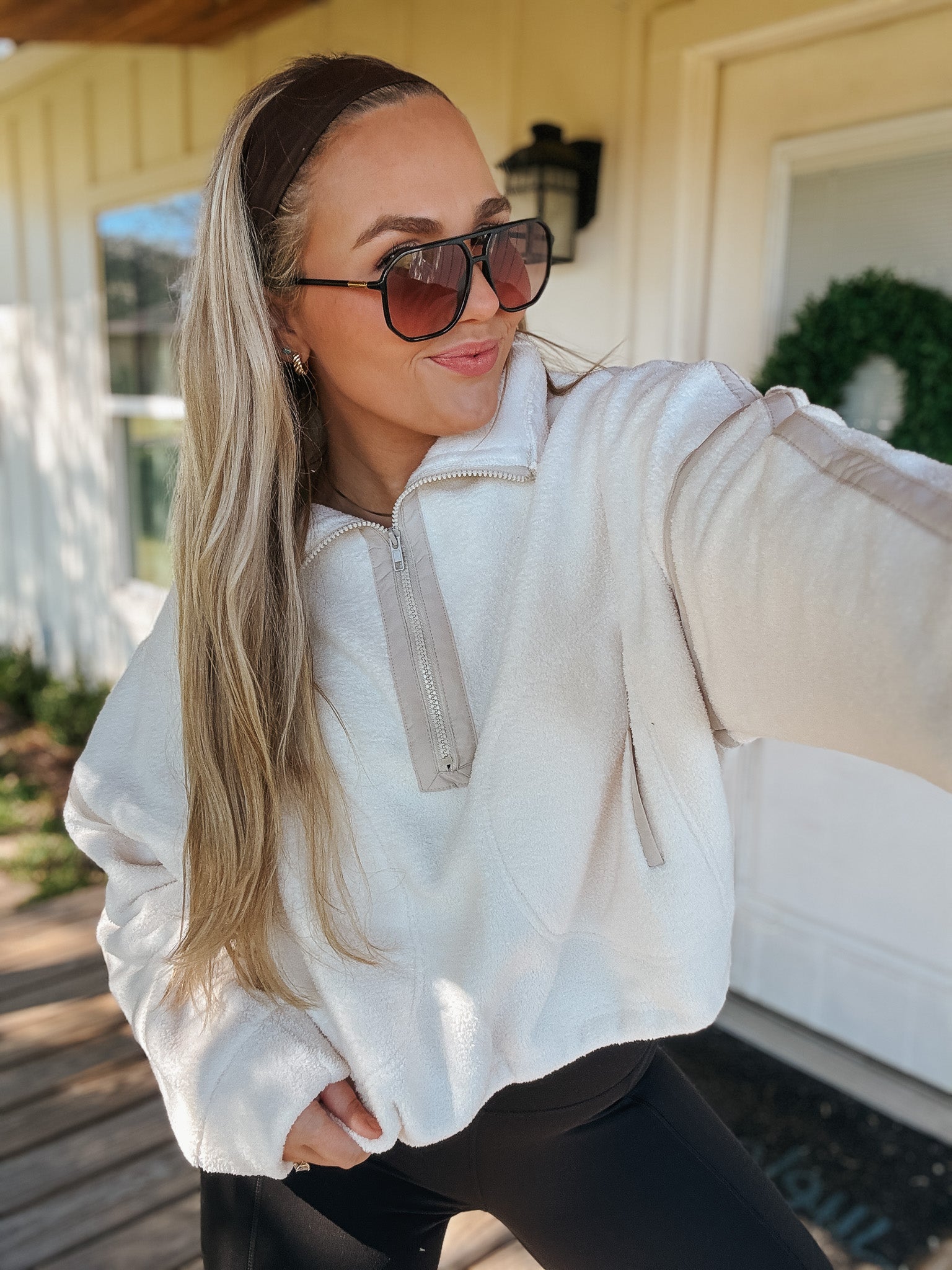 I Love It Here Ivory Fleece Pullover Top
