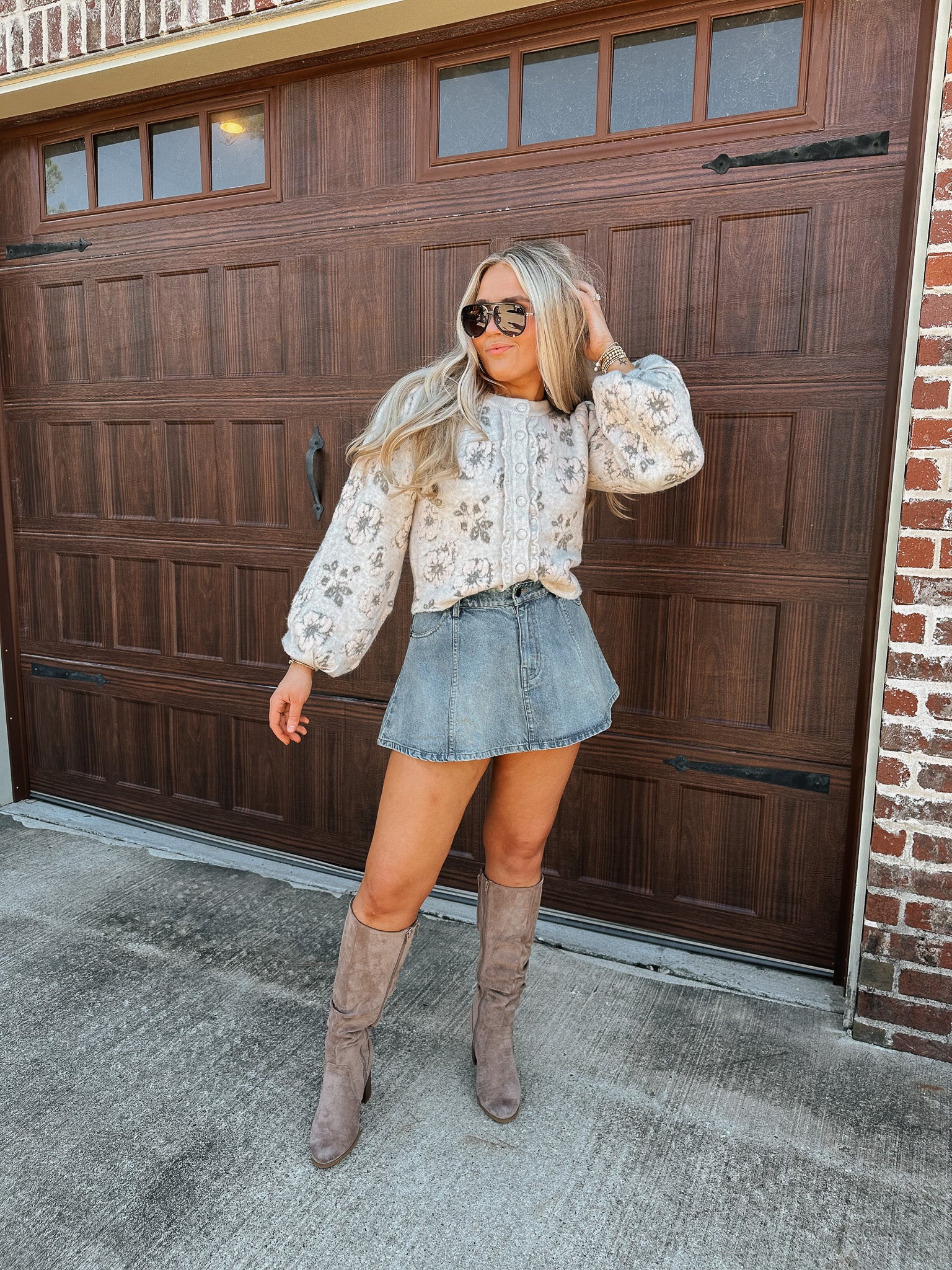 Uptown Edit Light Taupe Floral Sweater