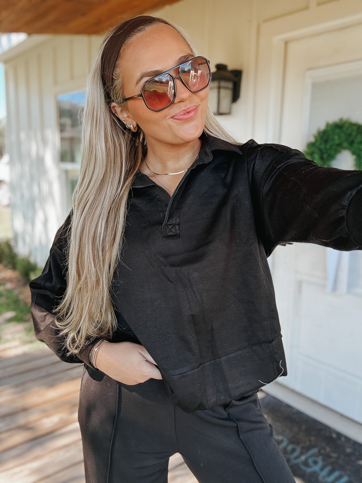 Effortless Sass Black Scuba Pullover